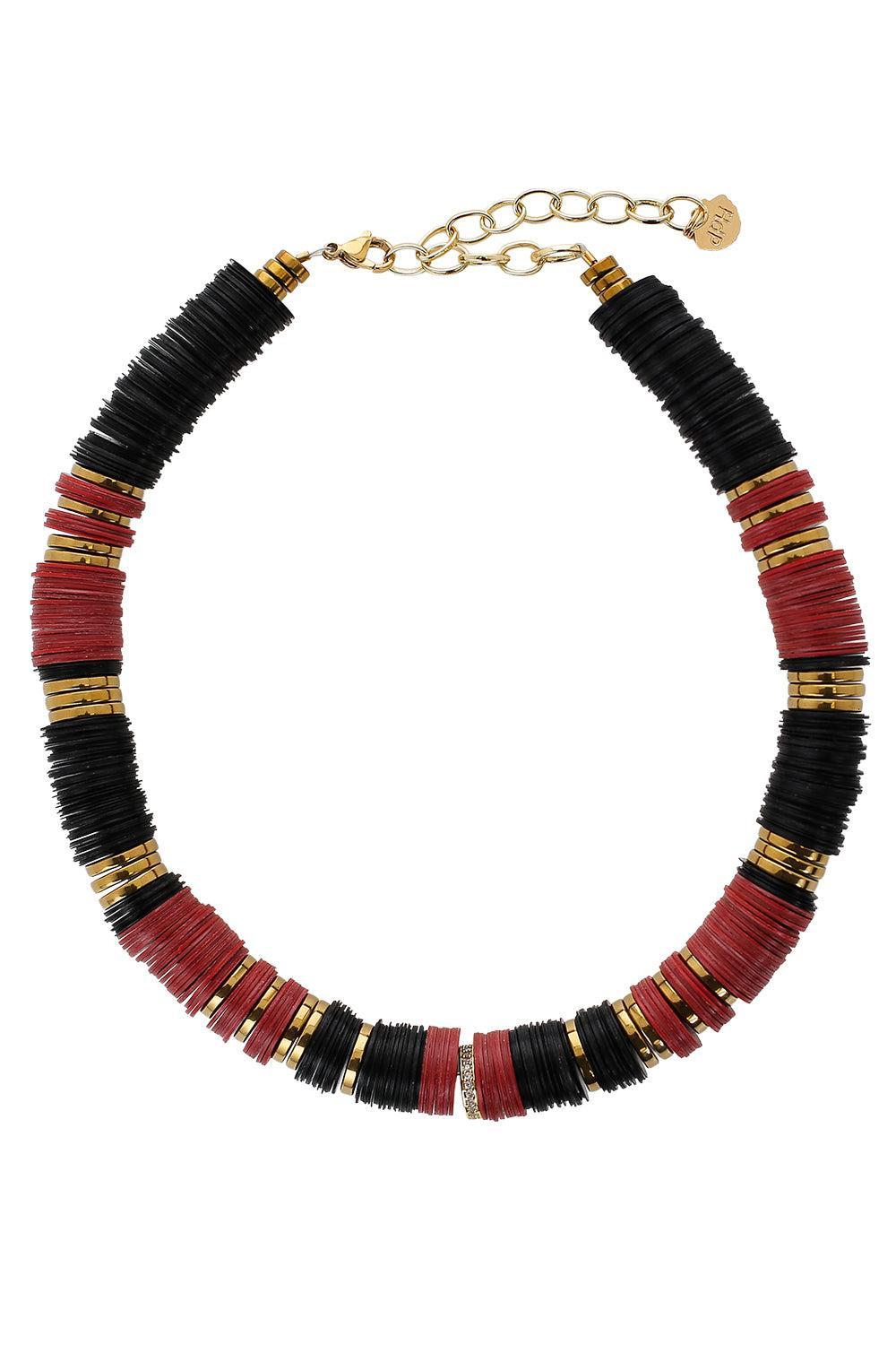 Jaipur Black Red Rondelle African Beaded Necklace-BLCK/RED-JEWELRYBOUTIQUENECKLACE O-HIJAS DE PUKA