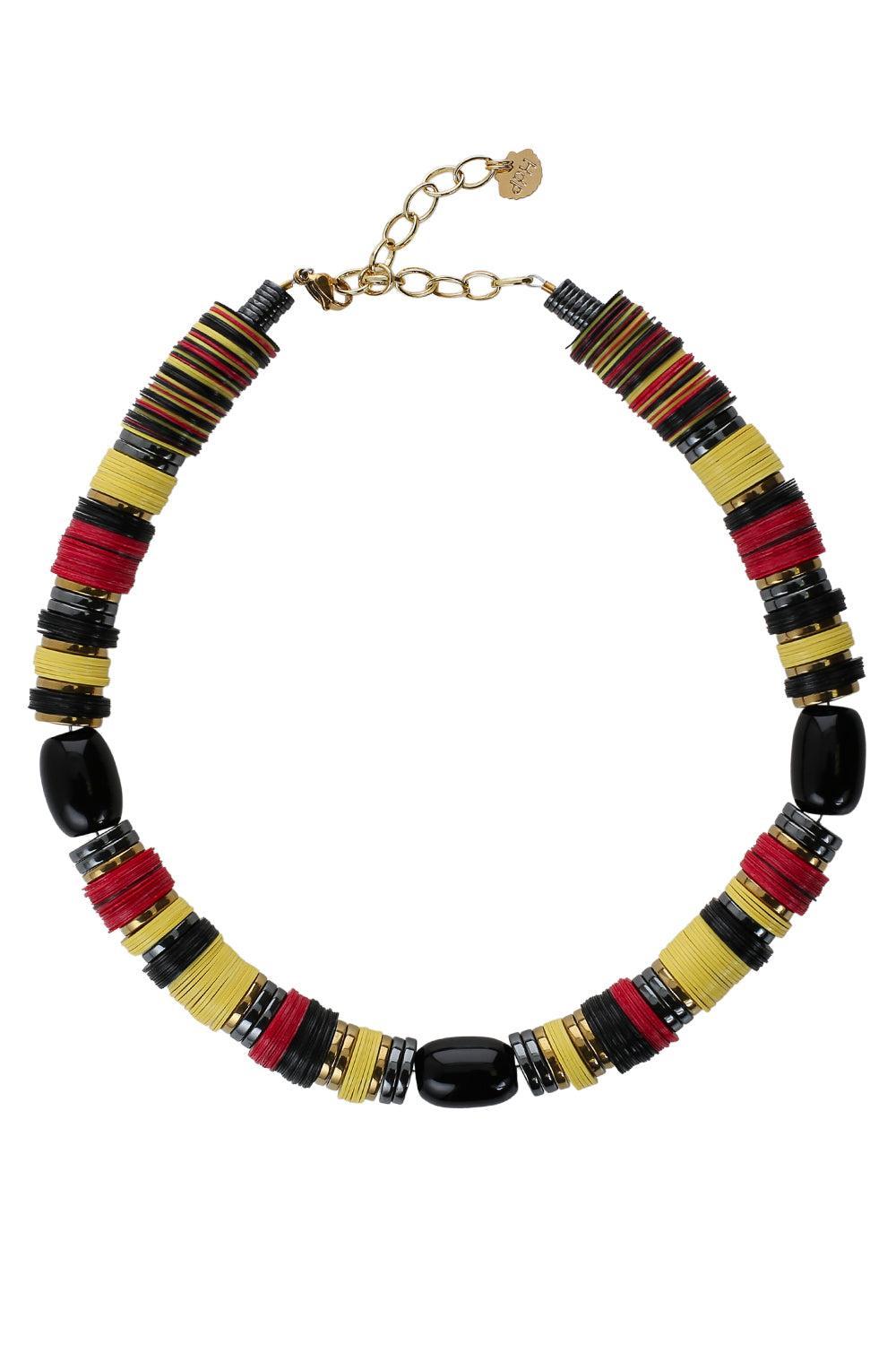 Japiur Red Black Yellow African Beaded Necklace-BLCK/RED-JEWELRYBOUTIQUENECKLACE O-HIJAS DE PUKA