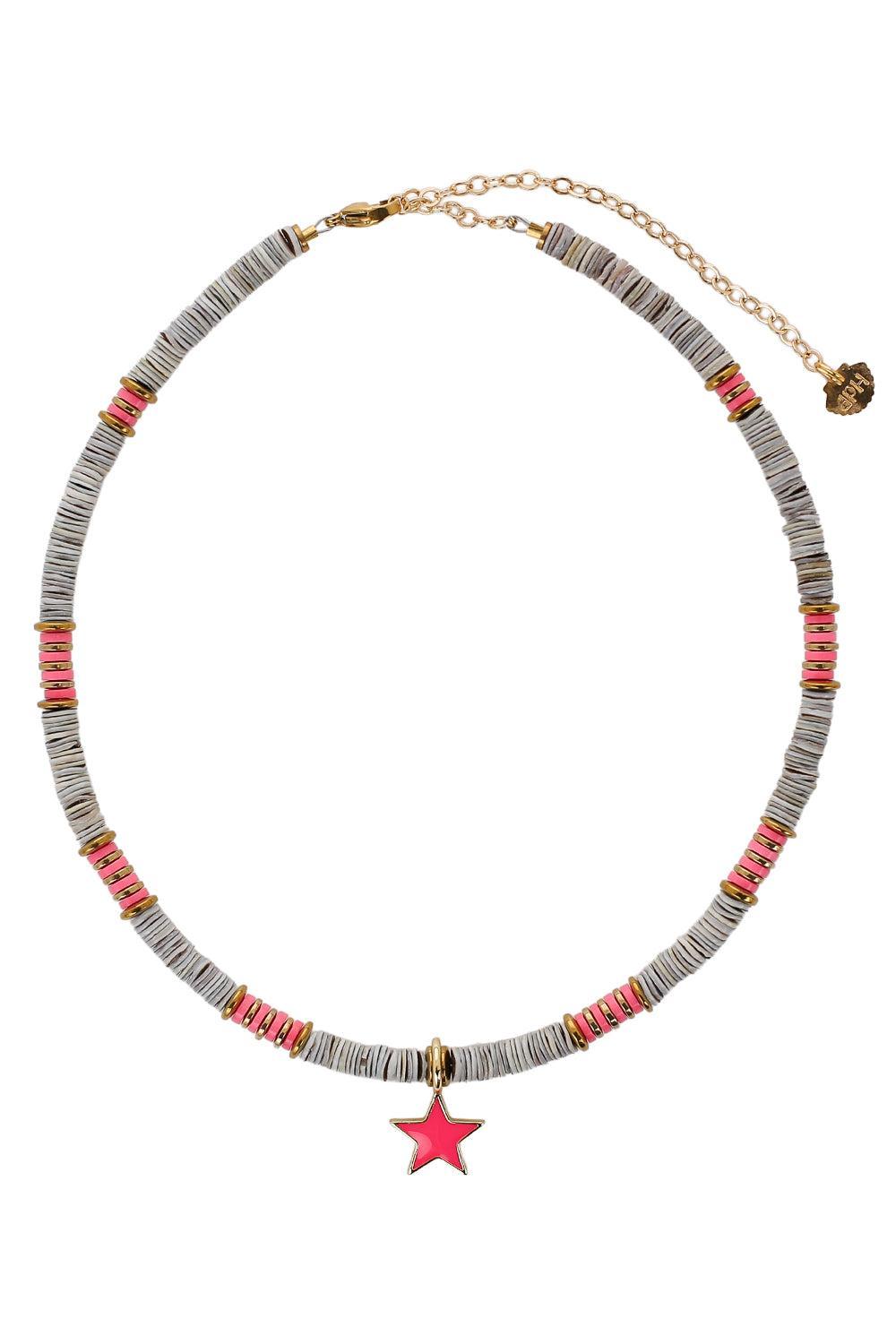 Ania Pink Enamel Star Necklace-PINK/GRY-JEWELRYBOUTIQUENECKLACE O-HIJAS DE PUKA