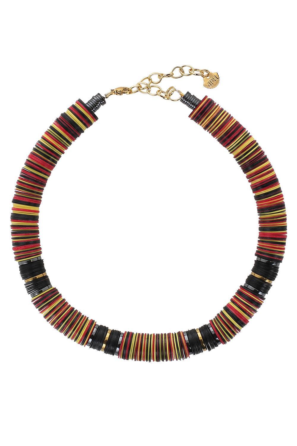 Red Yellow Black Rondelle Necklace-RED/YLW-JEWELRYBOUTIQUENECKLACE O-HIJAS DE PUKA