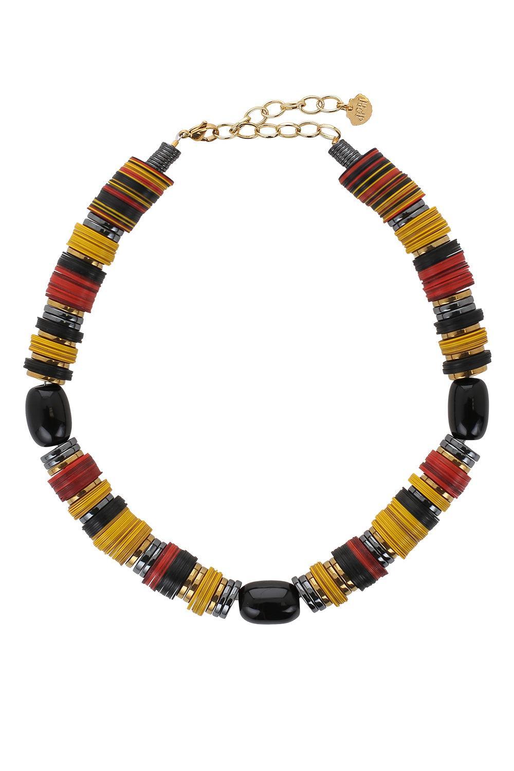Yellow Red Black Rondelle Necklace-RED/YLW-JEWELRYBOUTIQUENECKLACE O-HIJAS DE PUKA
