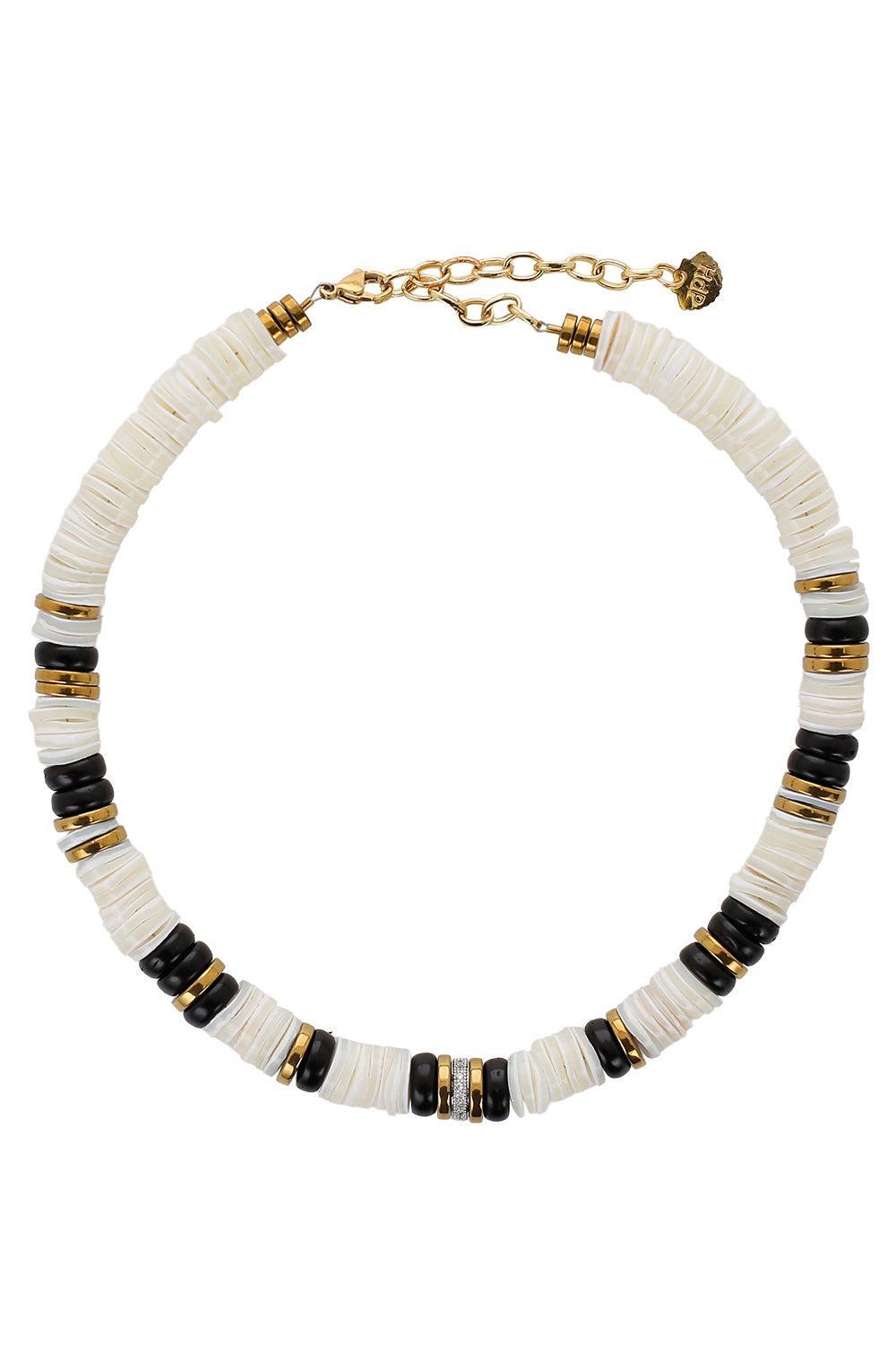 White Black Shell Rondelle Necklace-WHITE/BLACK-JEWELRYBOUTIQUENECKLACE O-HIJAS DE PUKA