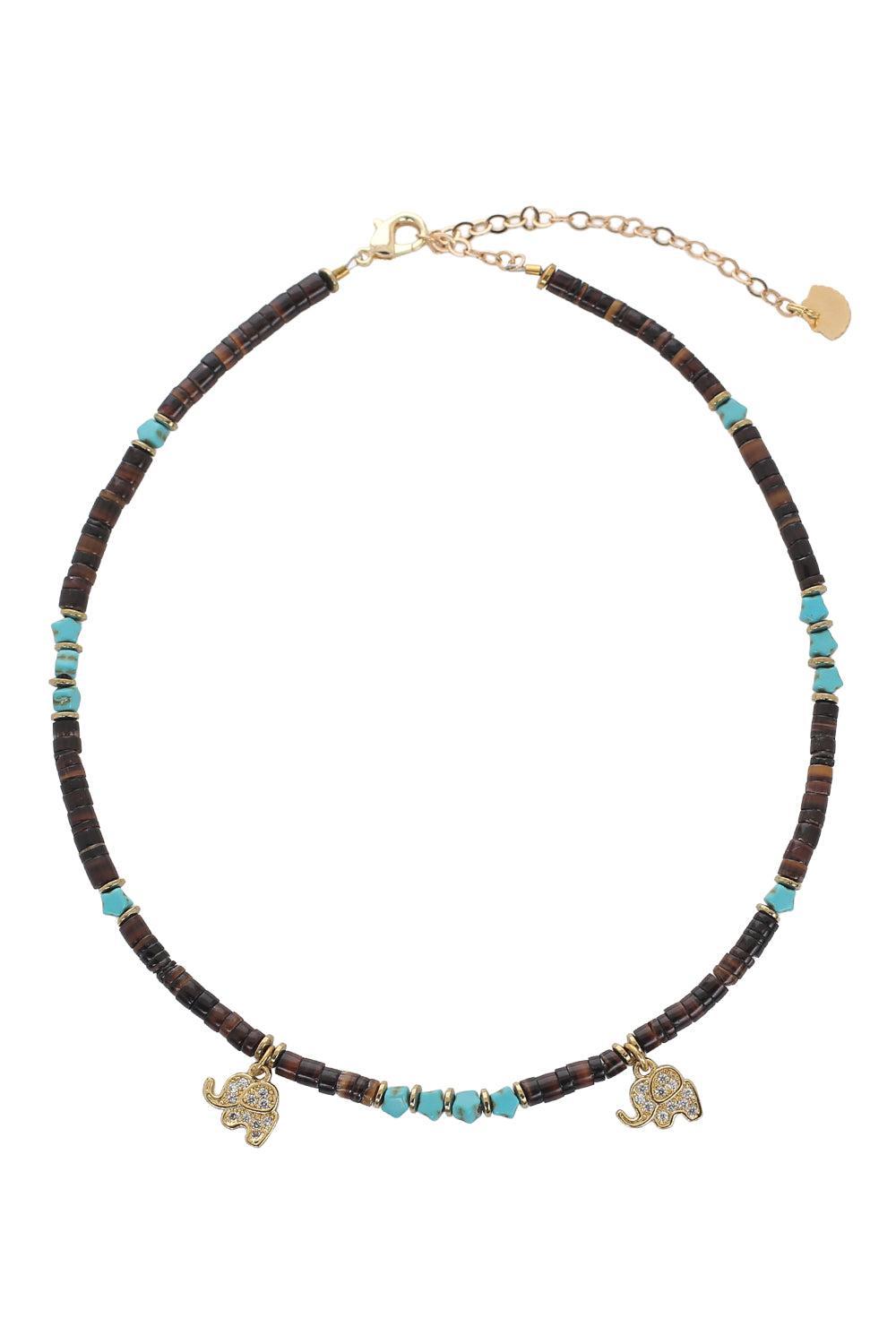 Brown Nano Shell Elephant Necklace-BROWN/BLUE-JEWELRYBOUTIQUENECKLACE O-HIJAS DE PUKA