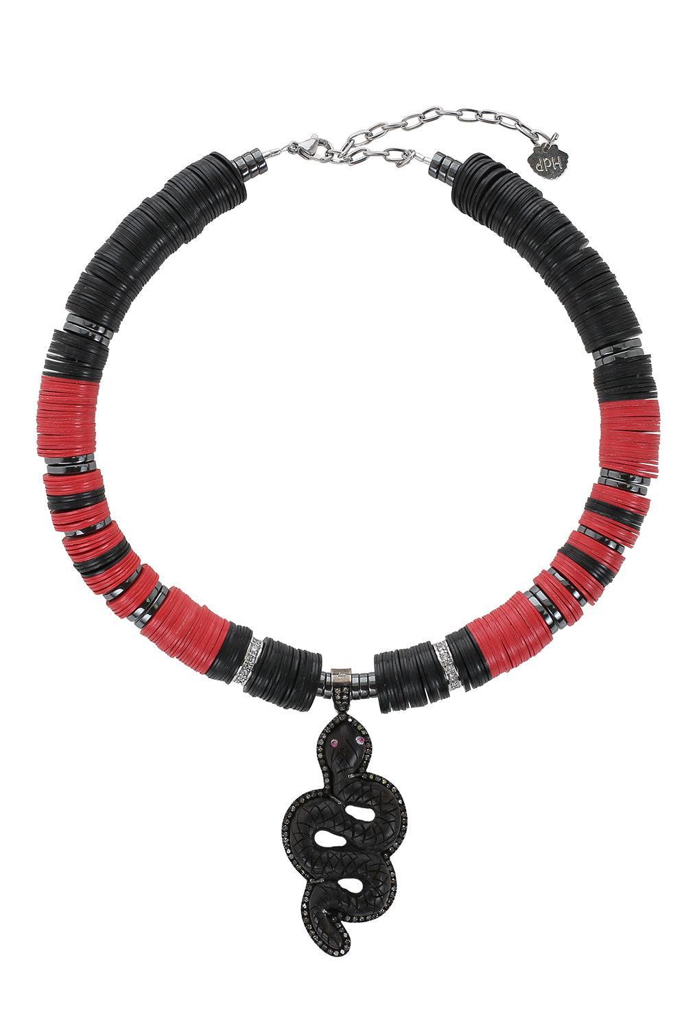 Black Red Beaded Snake Necklace-BLACK-JEWELRYBOUTIQUENECKLACE O-HIJAS DE PUKA