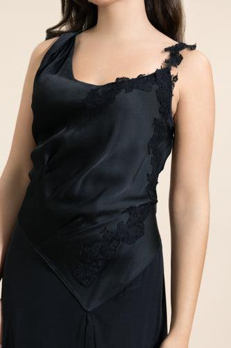 Asymmetric Lace Detail Dress-BLACK-0-CLOTHINGDRESSCASUAL-VICTORIA BECKHAM