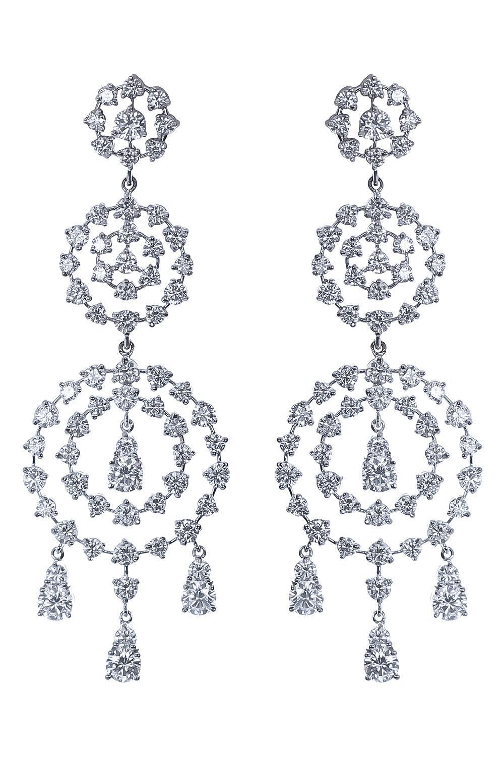 Diamond Three Drop Dangle Earrings-WHITE GOLD-JEWELRYFINE JEWELEARRING-ALEXANDER LAUT