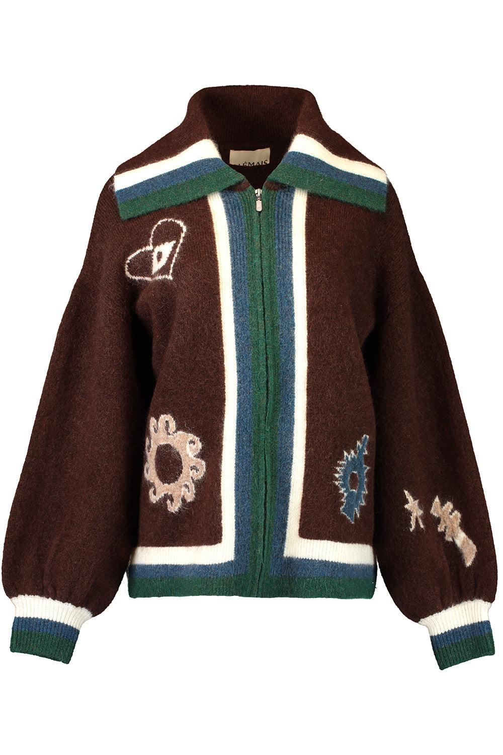 Maroc Zip Up Cardigan-CHOCOLATE-XS-CLOTHINGTOPCARDIGAN-ALEMAIS