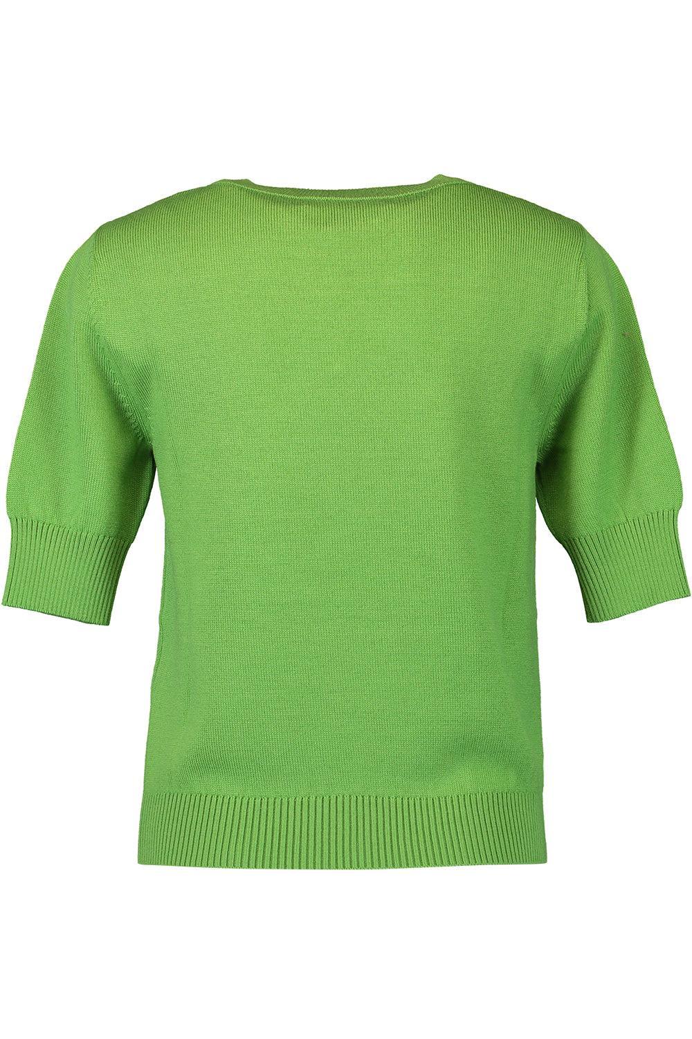 Cluster Embroidered Short Sleeve Pullover-GRN/PINK-S-CLOTHINGTOPKNITS-OSCAR DE LA RENTA