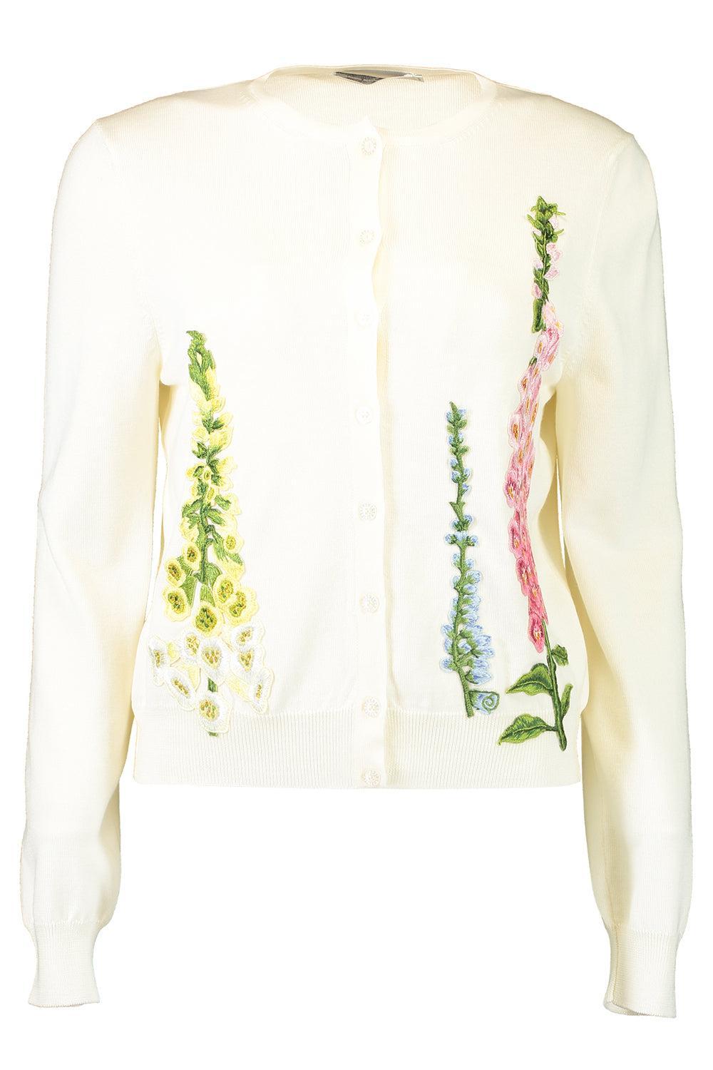 Foxgloves Embroidered Cardigan-IVORY-XS-CLOTHINGTOPCARDIGAN-OSCAR DE LA RENTA