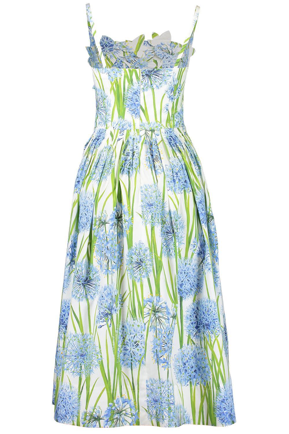 Sleeveless Alliums Embroidered Dress-BLUE/WHITE-2-CLOTHINGDRESSCASUAL-OSCAR DE LA RENTA
