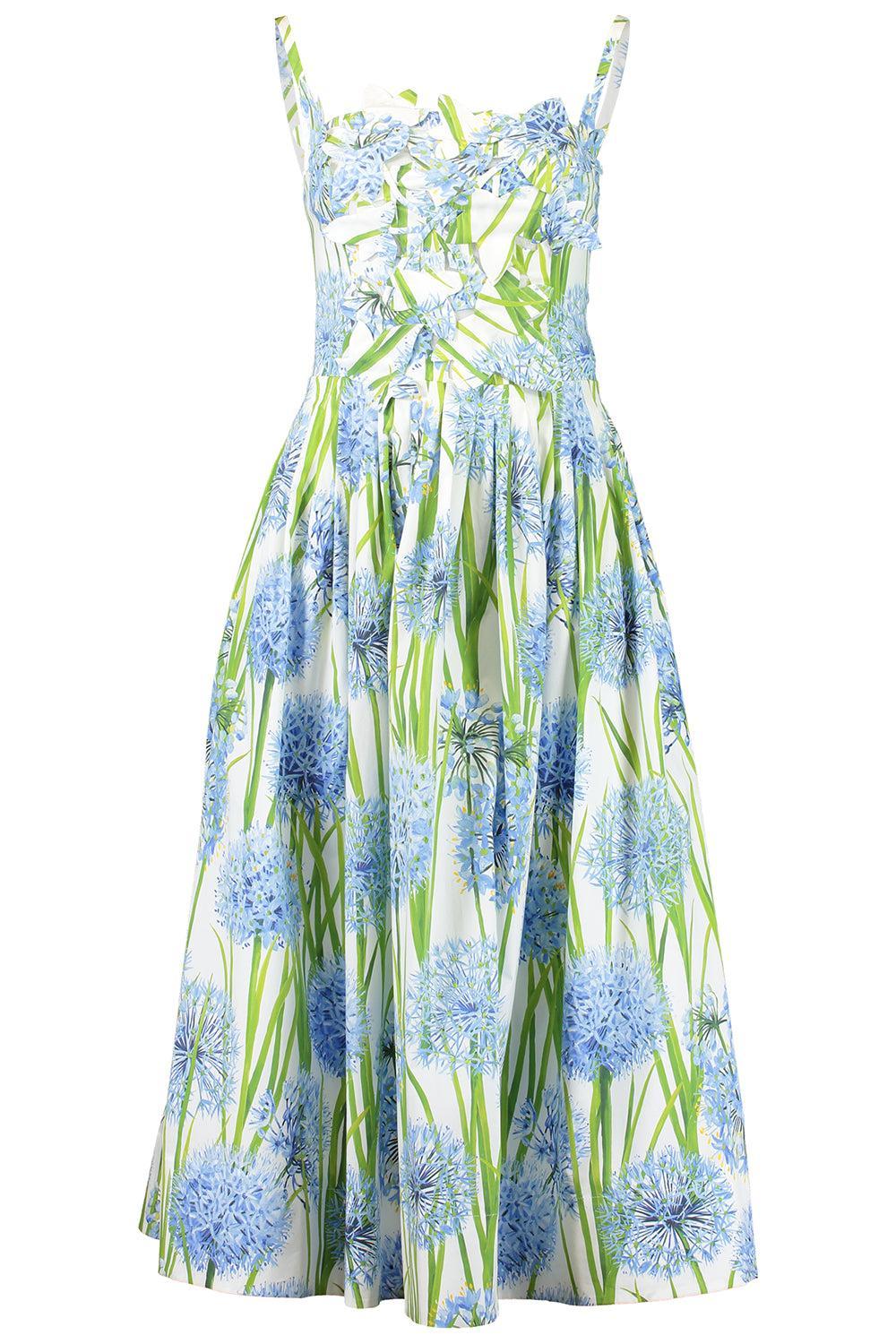 Sleeveless Alliums Embroidered Dress-BLUE/WHITE-2-CLOTHINGDRESSCASUAL-OSCAR DE LA RENTA