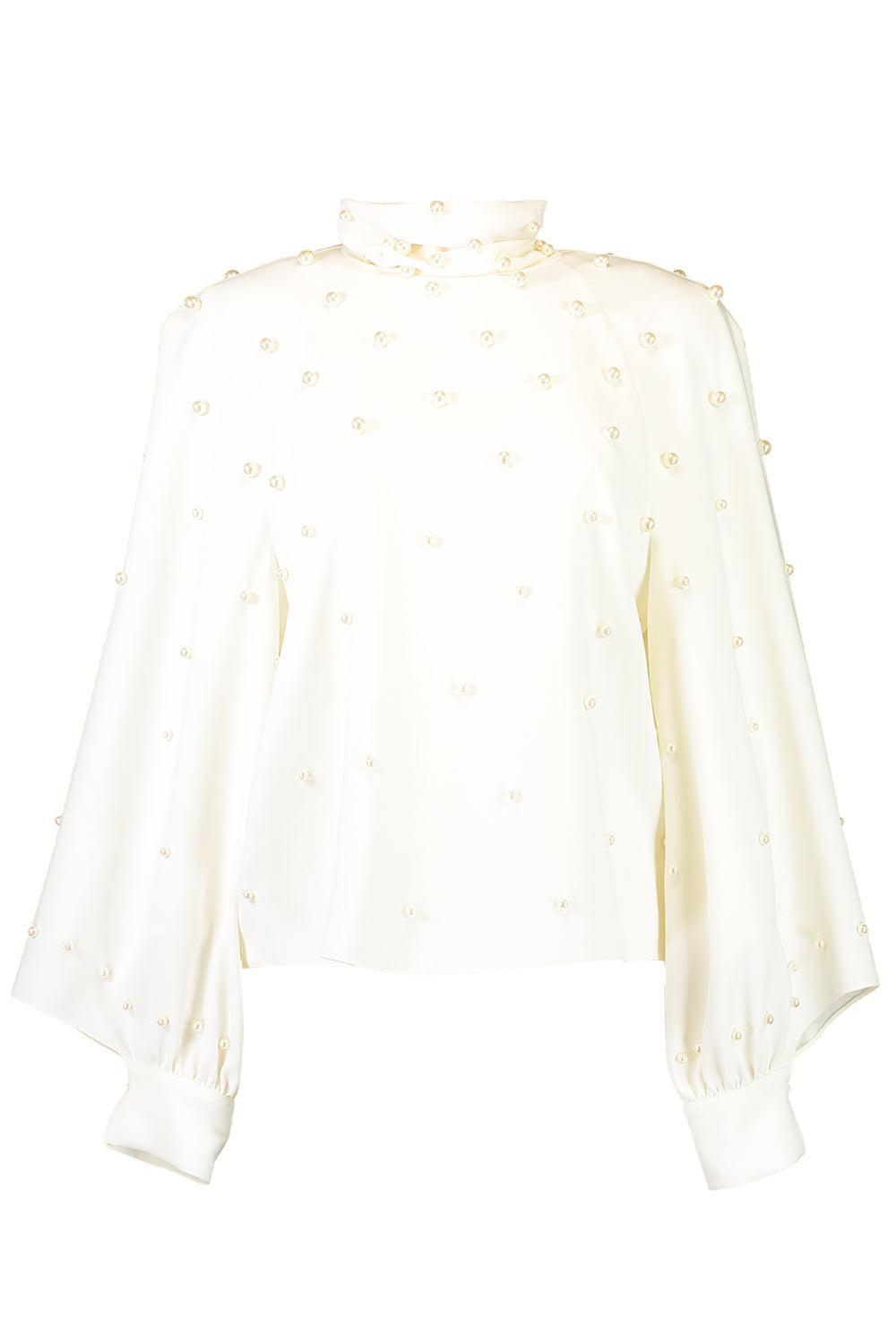 Long Sleeve Pearl Embroidered Blouse-IVORY-4-CLOTHINGTOPBLOUSE-OSCAR DE LA RENTA