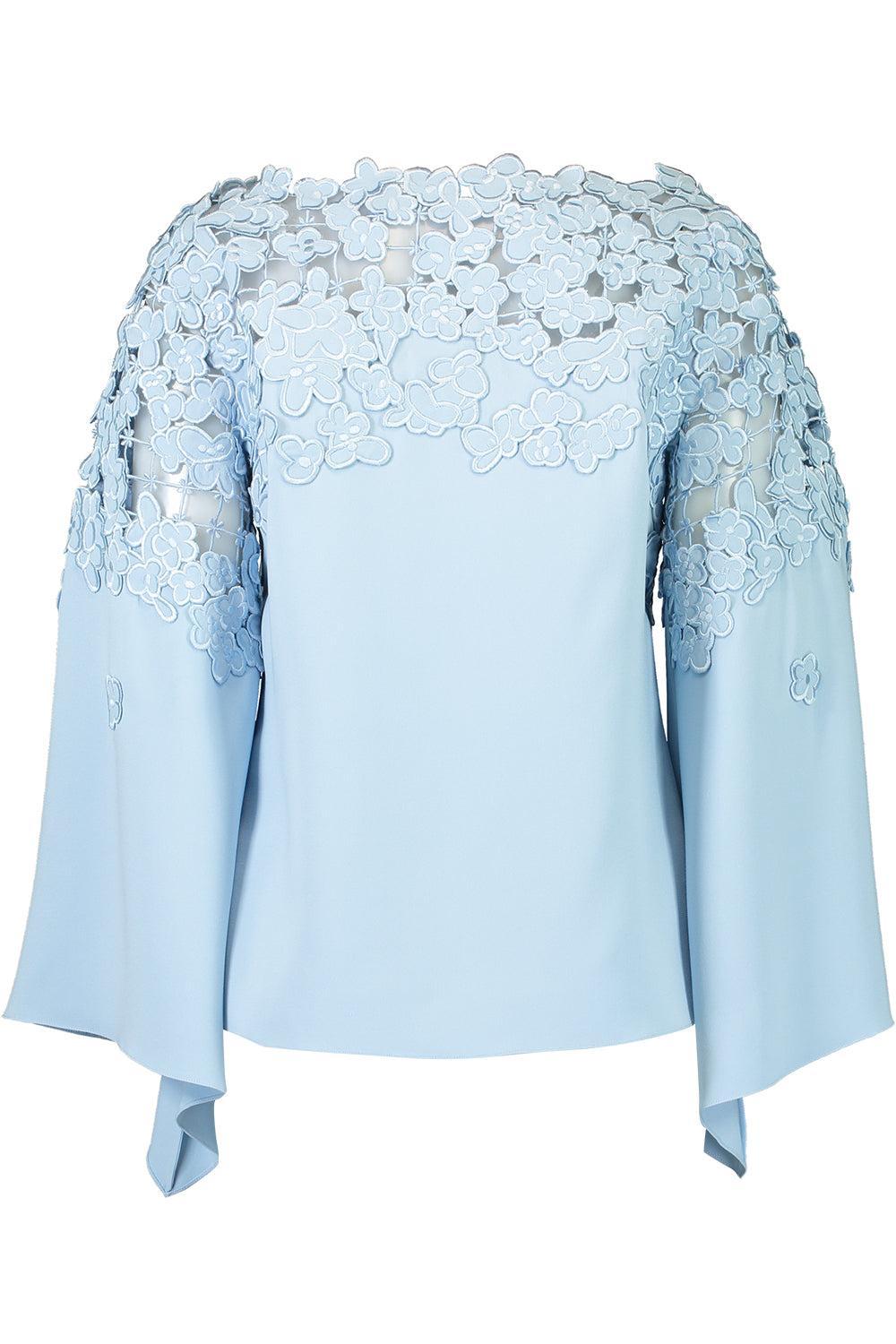 Long Sleeve Embroidered Blouse-SKY-6-CLOTHINGTOPBLOUSE-OSCAR DE LA RENTA