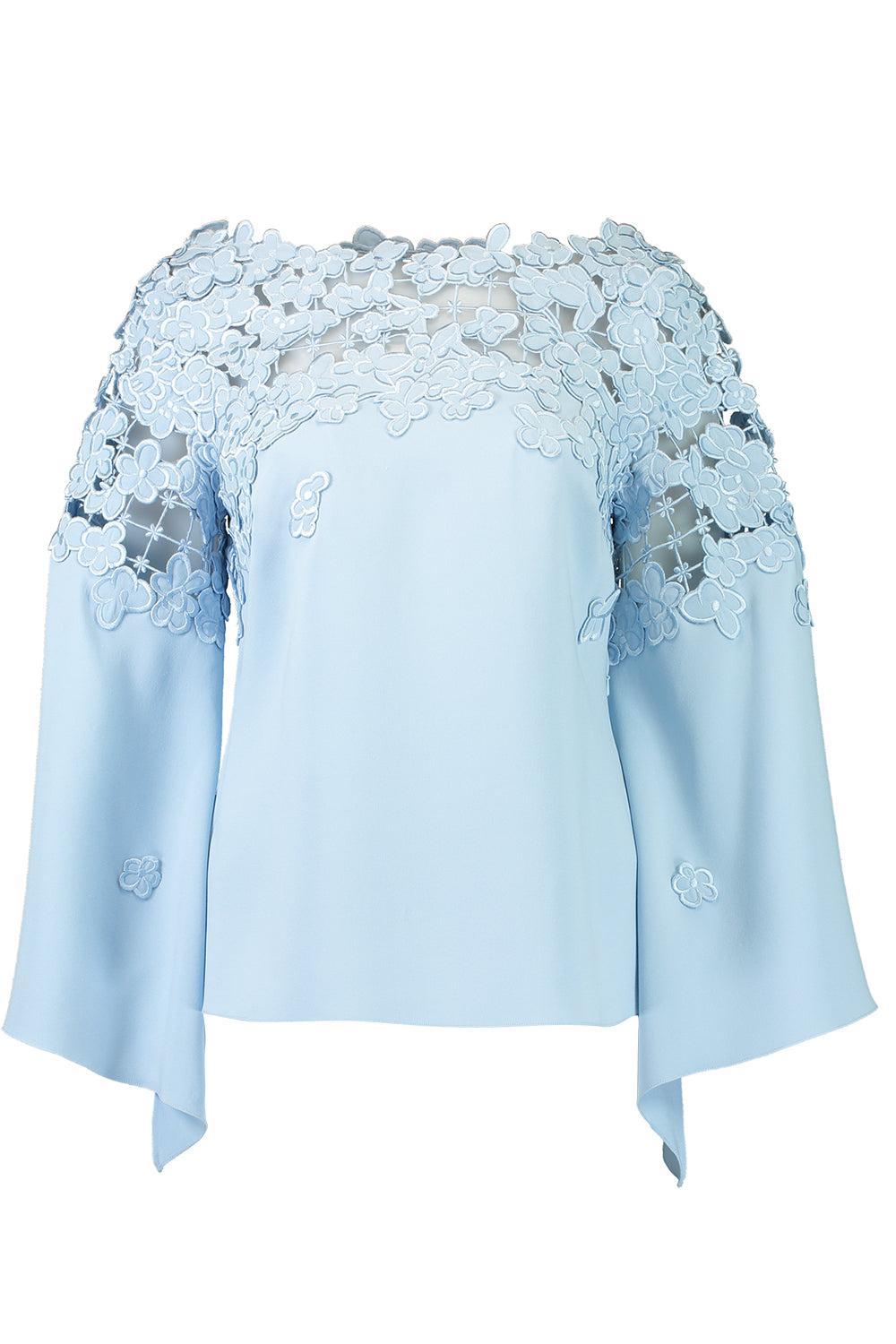 Long Sleeve Embroidered Blouse-SKY-6-CLOTHINGTOPBLOUSE-OSCAR DE LA RENTA
