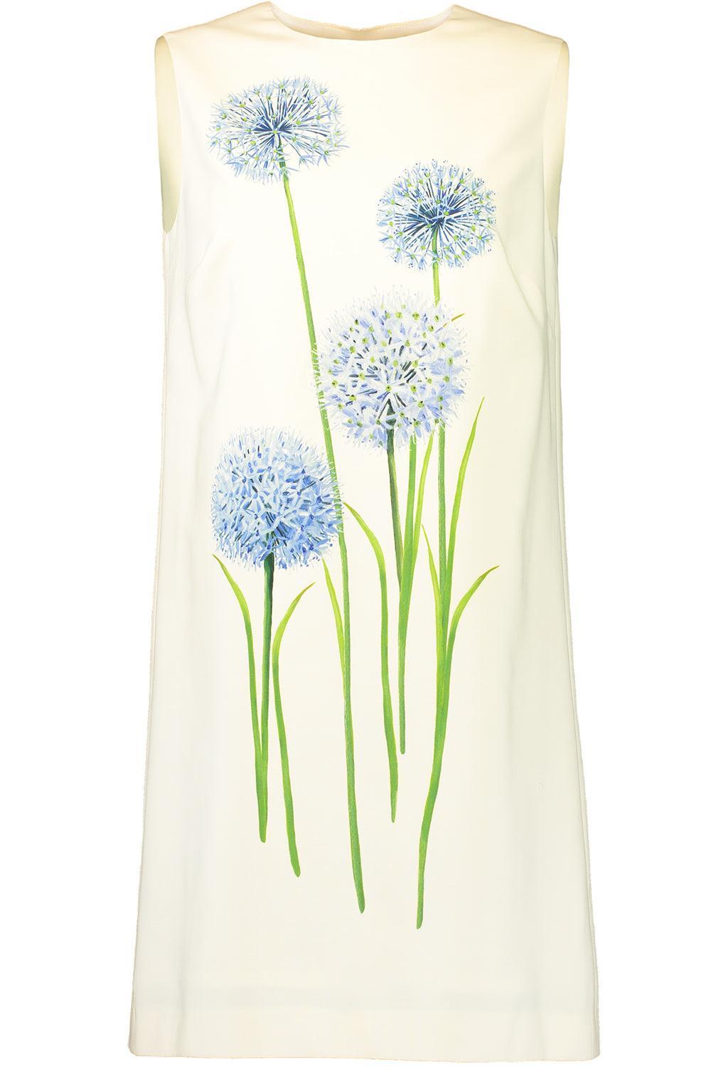 Sleeveless Alliums Print Dress-BLUE/WHITE-2-CLOTHINGDRESSCASUAL-OSCAR DE LA RENTA