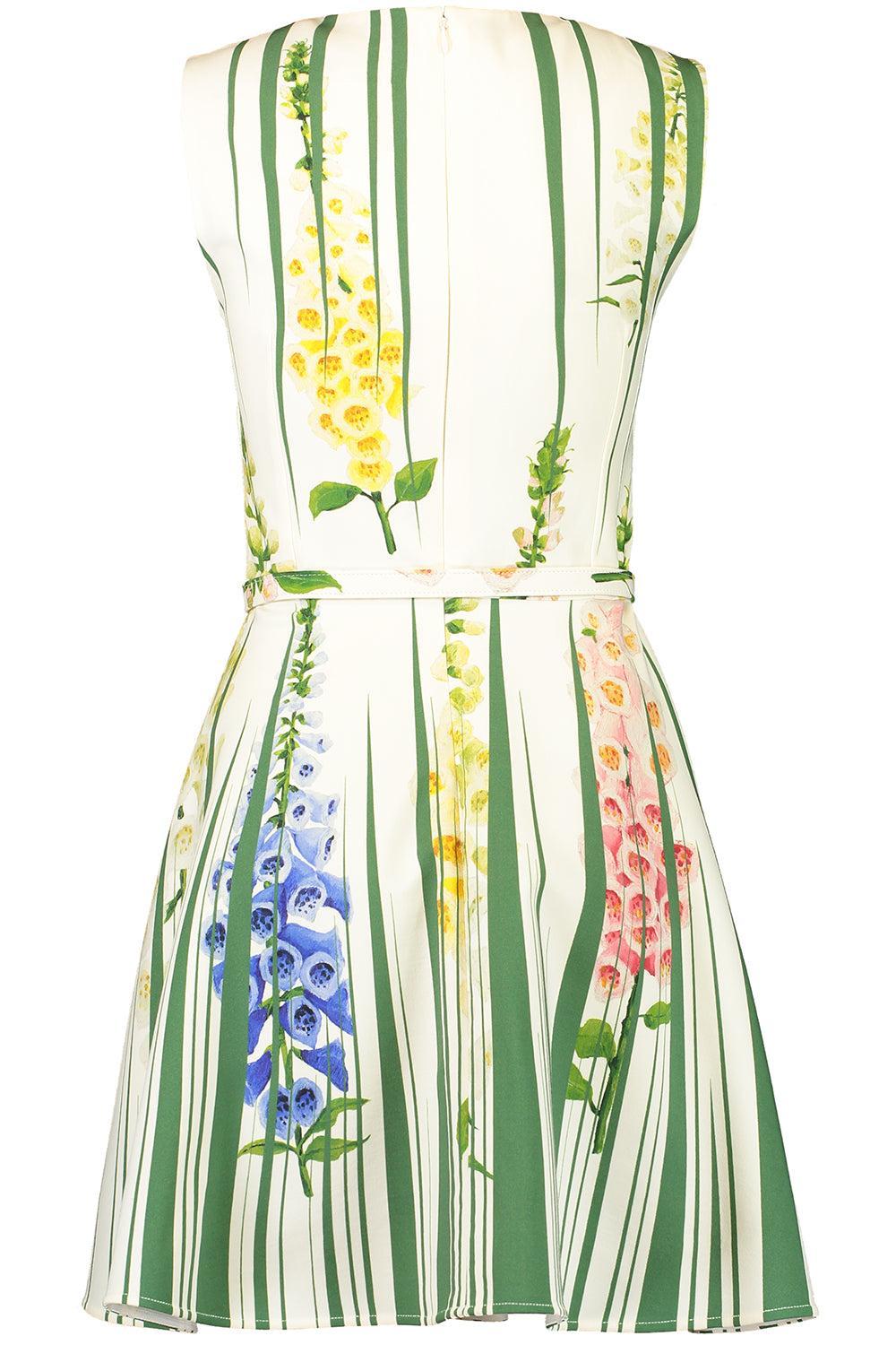 Sleeveless Pleated Foxgloves Dress-GREENMLT-2-CLOTHINGDRESSCASUAL-OSCAR DE LA RENTA
