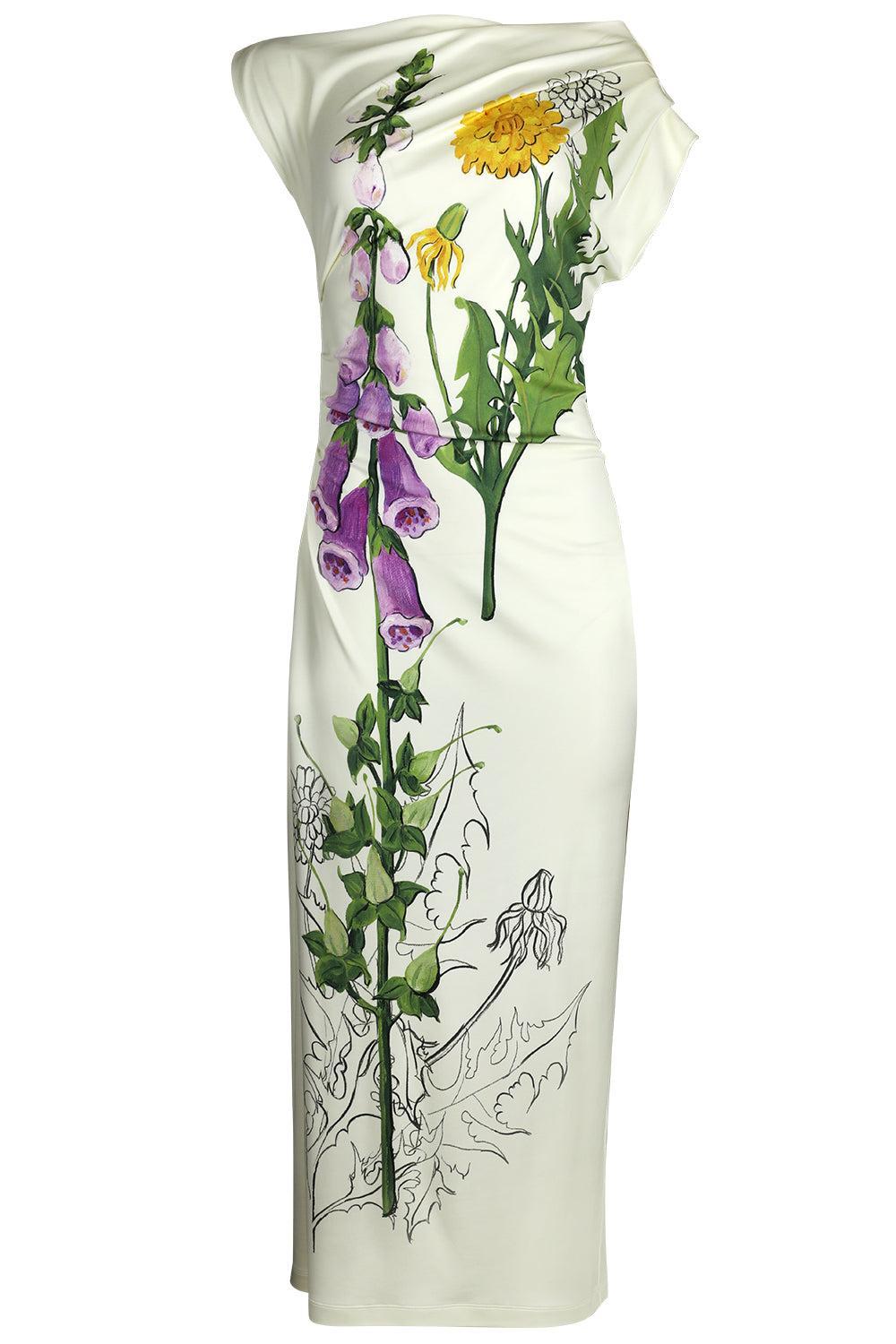 Off Shoulder Foxglove Drape Dress-BUTTRMLT-4-CLOTHINGDRESSCASUAL-OSCAR DE LA RENTA