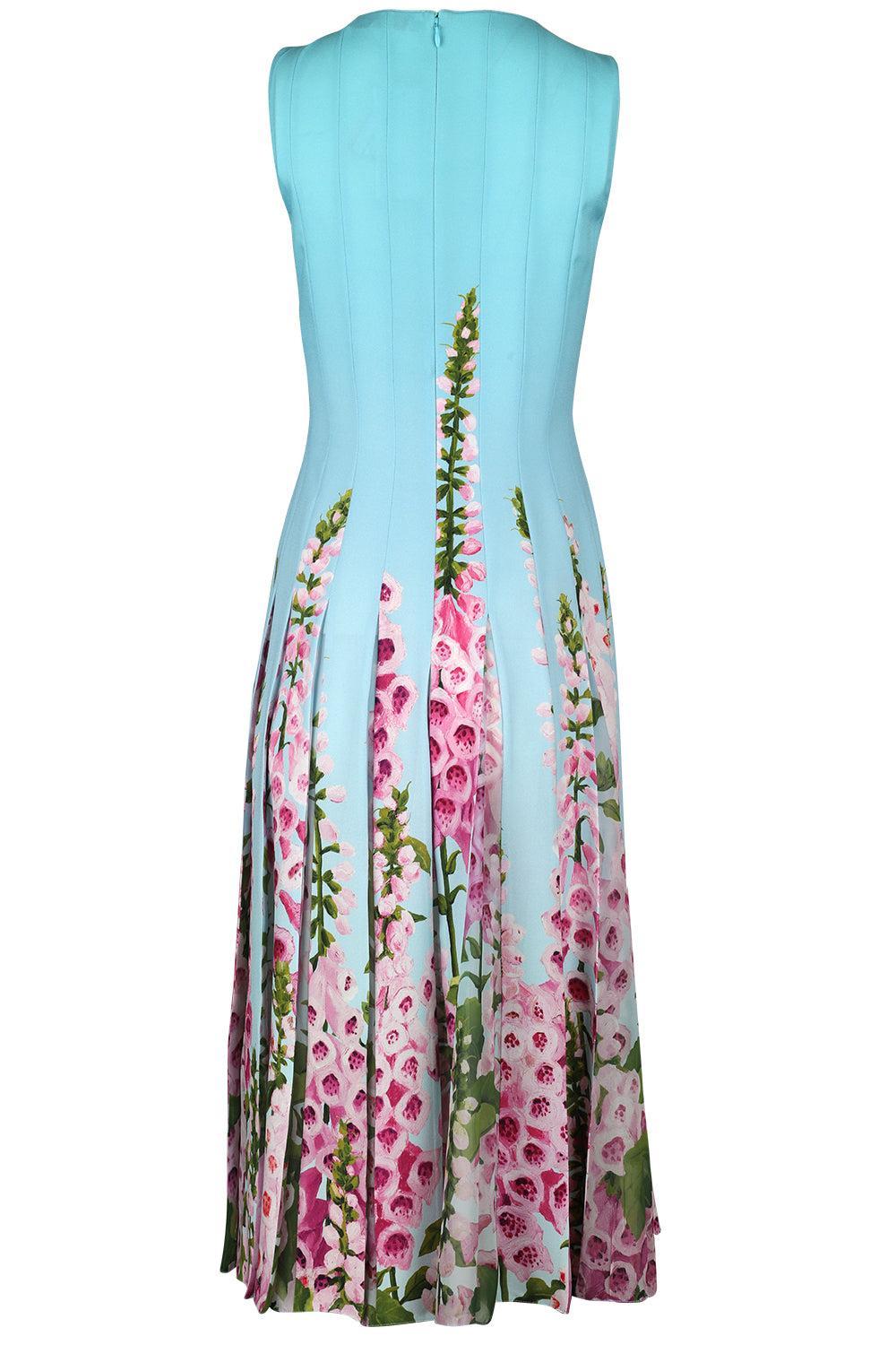 Sleeveless Foxgloves Insert Dress-LILC/SKY-4-CLOTHINGDRESSCOCKTAIL-OSCAR DE LA RENTA