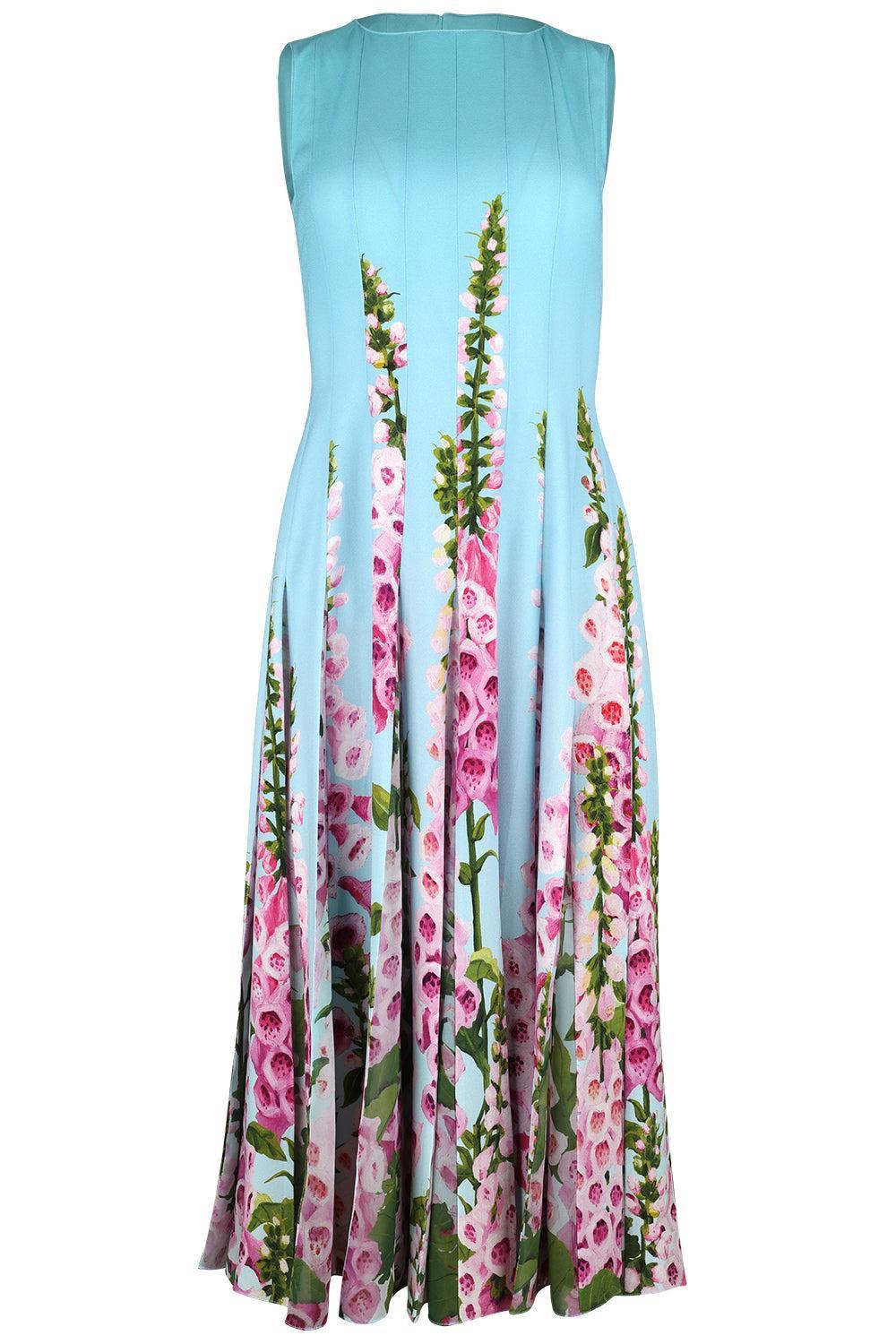 Sleeveless Foxgloves Insert Dress-LILC/SKY-4-CLOTHINGDRESSCOCKTAIL-OSCAR DE LA RENTA