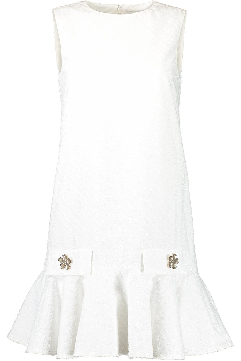 Sleeveless Bubble Hem Oscar Chain Dress-OFF WHITE-2-CLOTHINGDRESSCASUAL-OSCAR DE LA RENTA