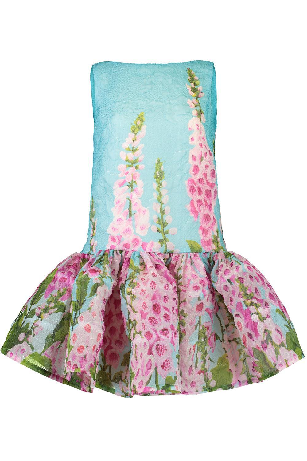 Sleeveless Foxgloves Ombre Dress-LILC/SKY-2-CLOTHINGDRESSCOCKTAIL-OSCAR DE LA RENTA