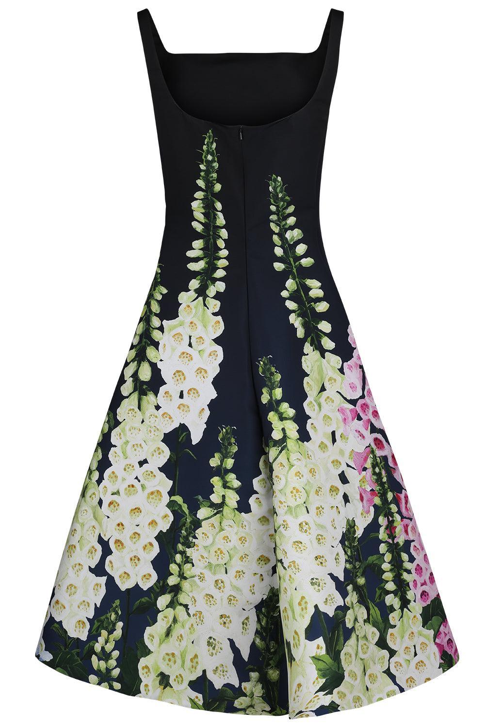 Sleeveless Multi Foxgloves Degradé Cocktail Faille Dress-NAVYMLTI-2-CLOTHINGDRESSCOCKTAIL-OSCAR DE LA RENTA