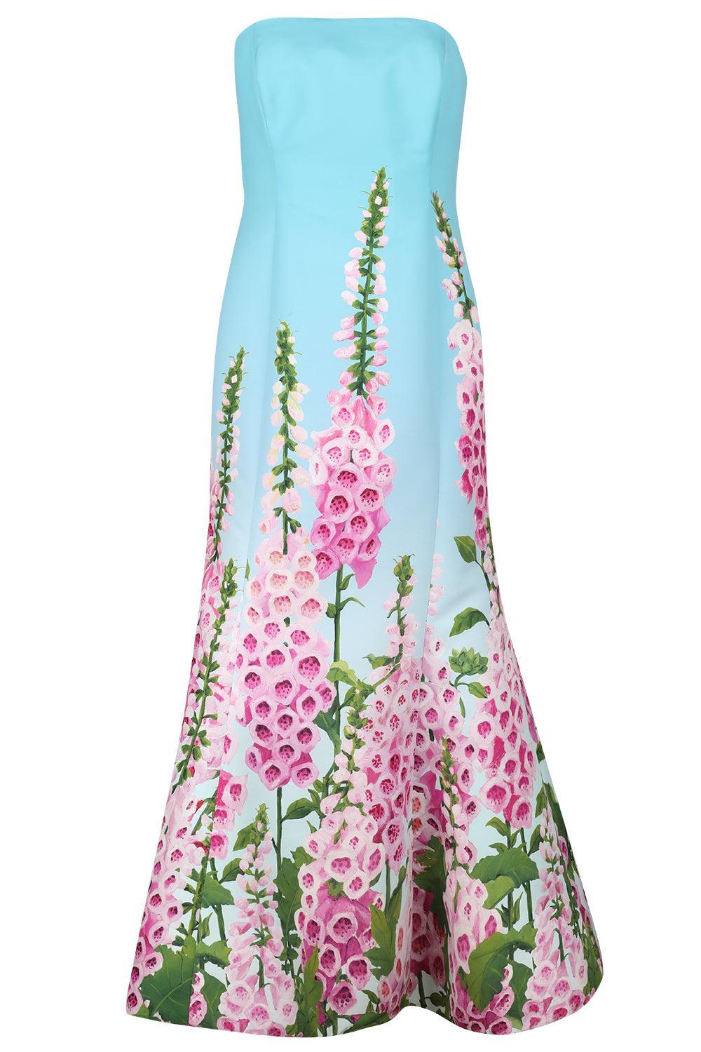 Strapless Foxgloves Ombre Gown-LILC/SKY-4-CLOTHINGDRESSGOWN-OSCAR DE LA RENTA