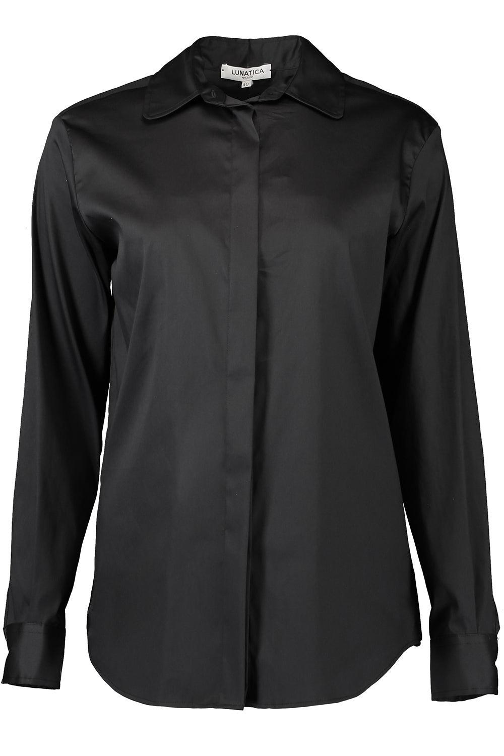 Long Sleeve Front Button Shirt-BLACK-38-CLOTHINGTOPBLOUSE-LUNATICA