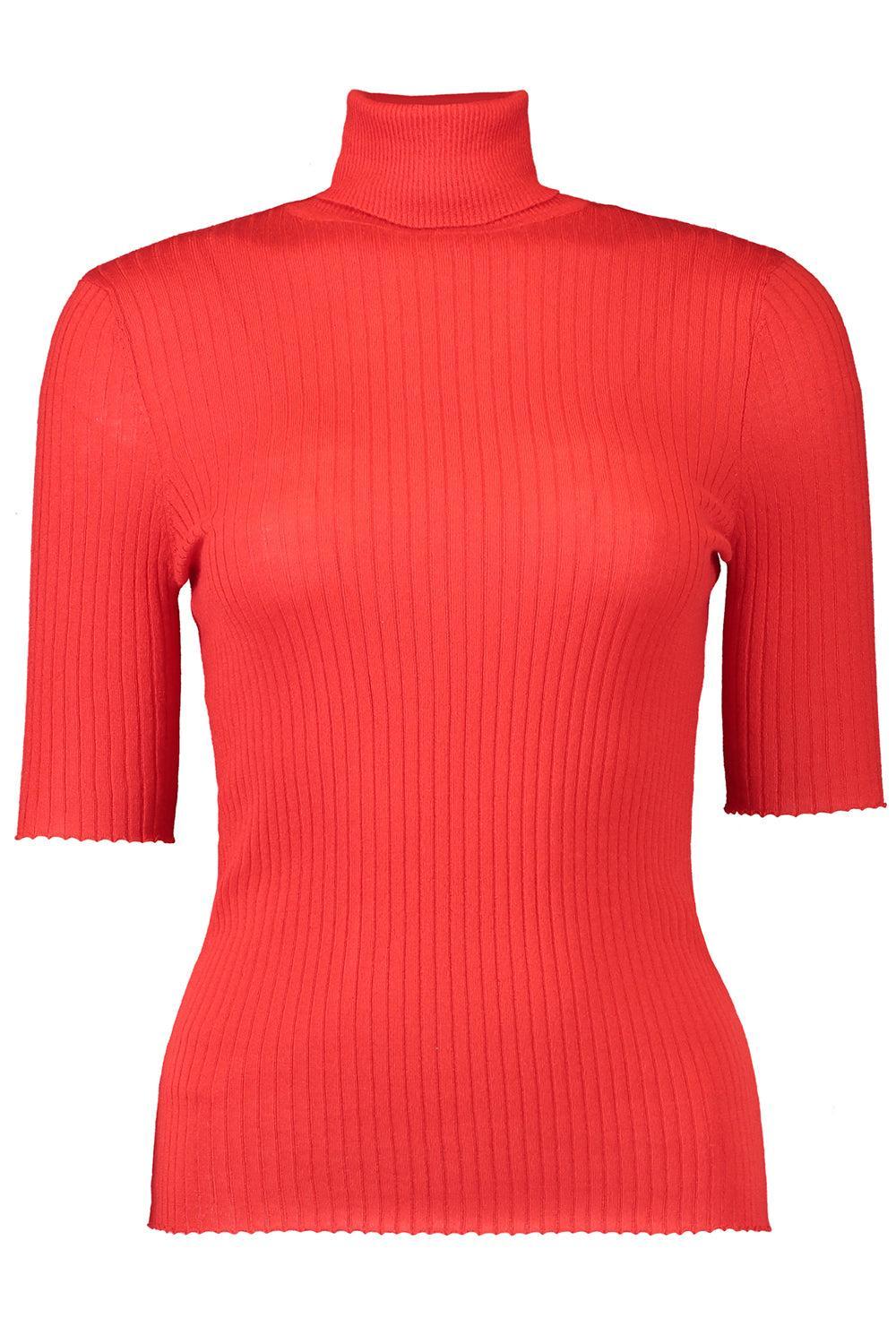 Short Sleeve Turtleneck Top-RED-XS-CLOTHINGTOPKNITS-SPRWMN