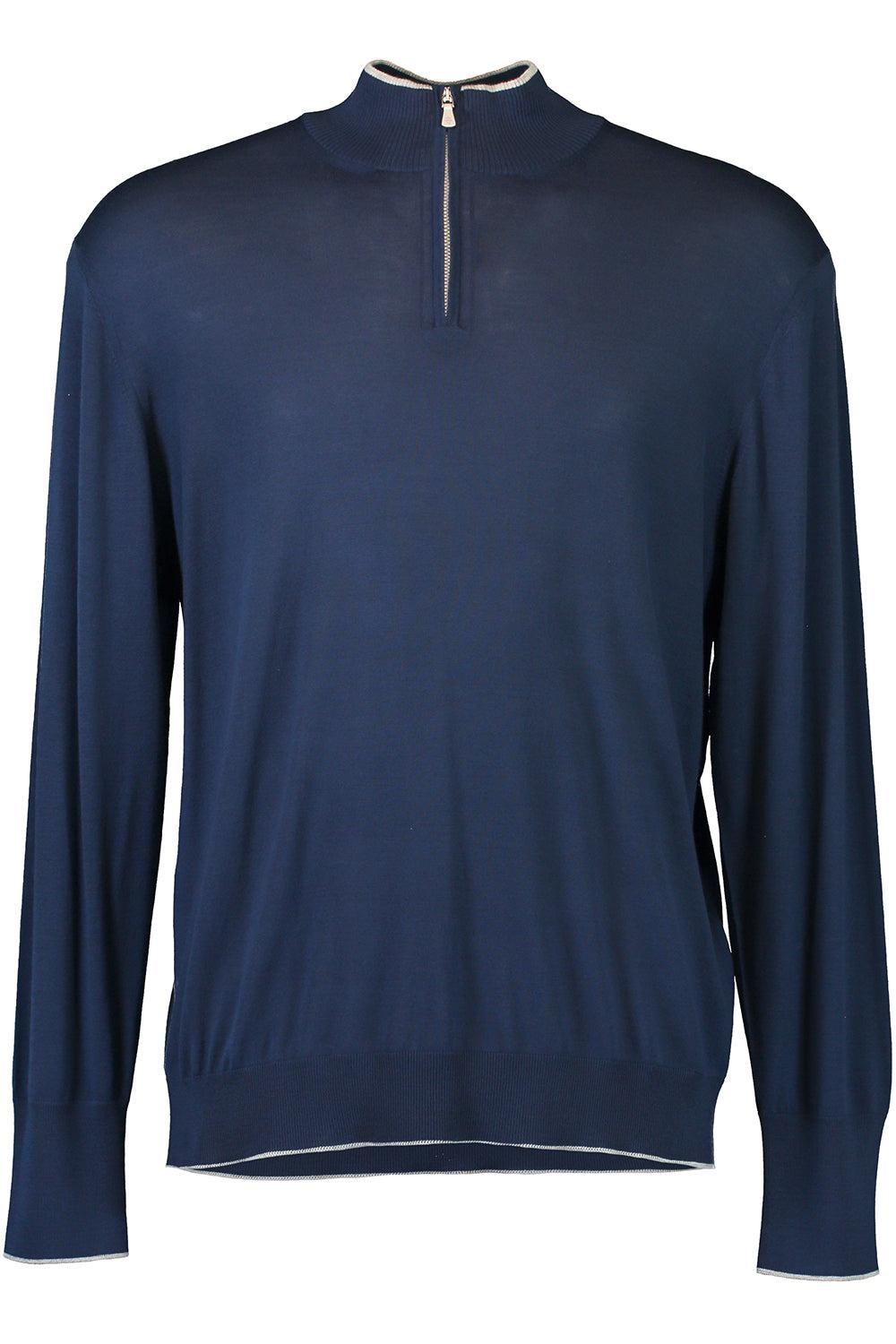Long Sleeve Half Zip Pullover - Royal Light Grey-STRIPE-S-MENSCLOTHINGSWEATER-ELEVENTY