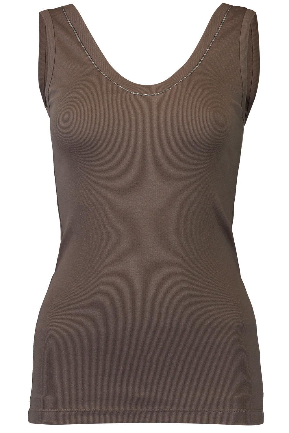 Monili Trim Tank - Dark Brown-BROWN-XS-CLOTHINGTOPTANK-BRUNELLO CUCINELLI