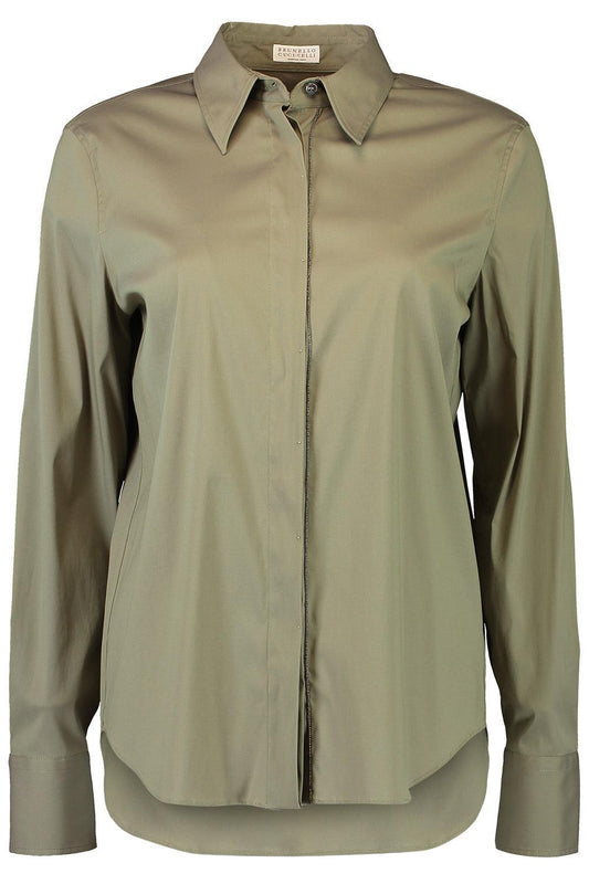 Shiny Trim Stretch Shirt - Eucalyptus-GREEN-XS-CLOTHINGTOPBLOUSE-BRUNELLO CUCINELLI