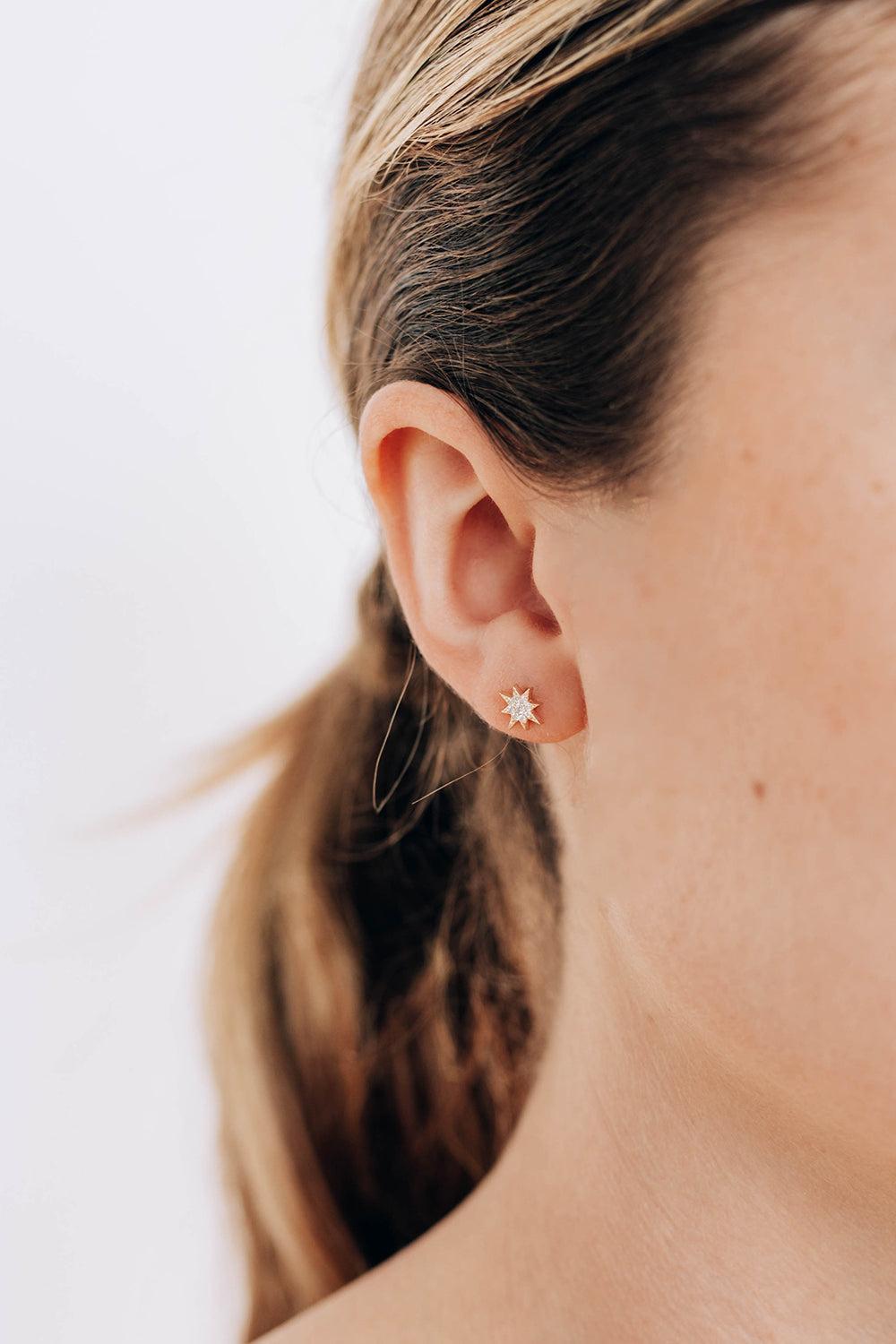Diamond Aztec North Star End-YELLOW GOLD-JEWELRYFINE JEWELEARRING-ANZIE