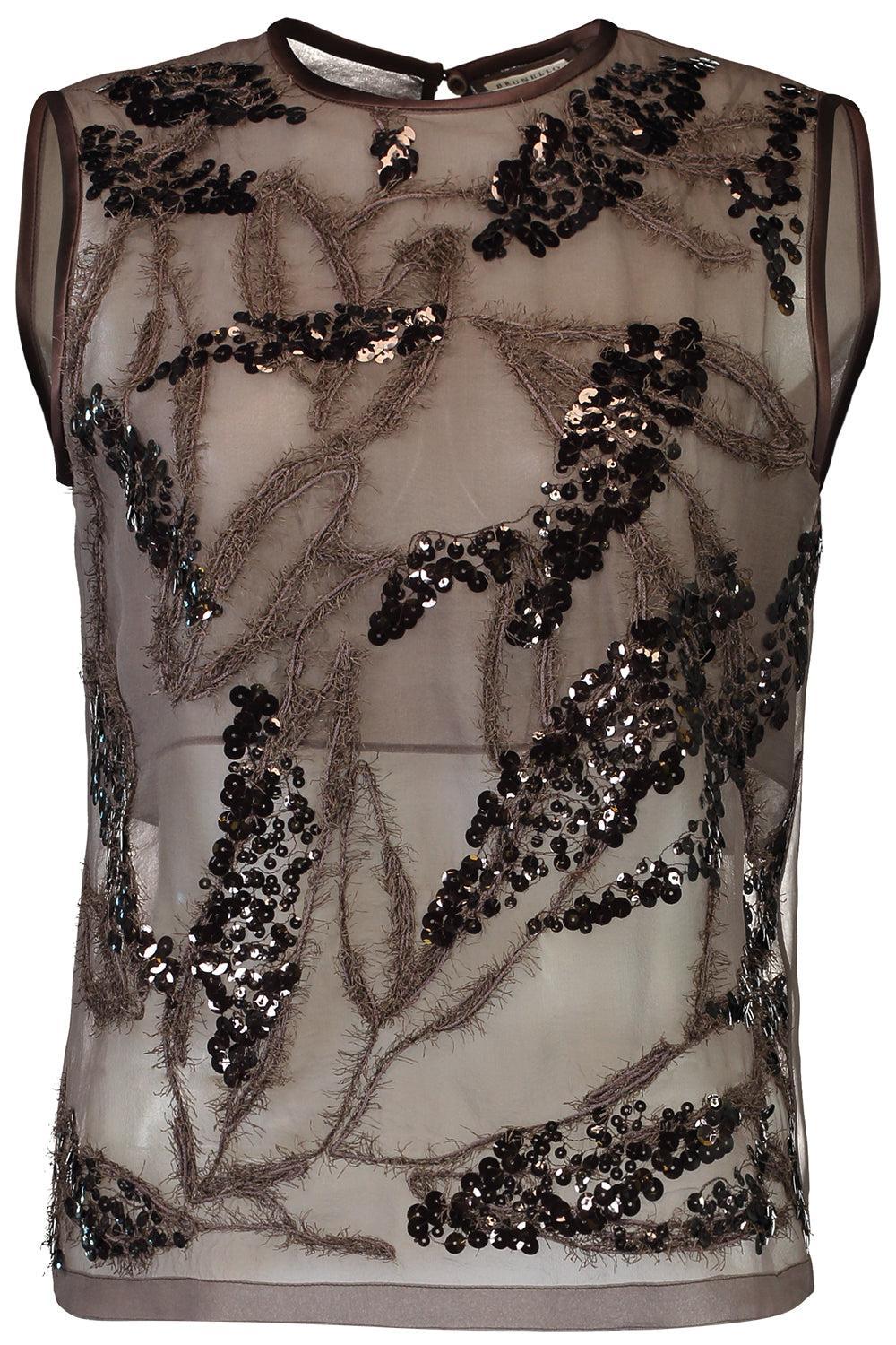 Halo Embroidered Sleeveless Blouse-BROWN-XS-CLOTHINGTOPBLOUSE-BRUNELLO CUCINELLI