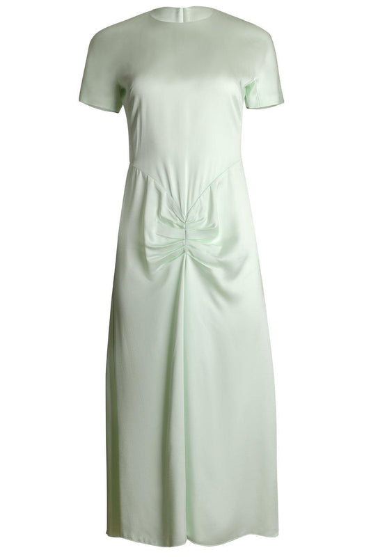Gathered Midi Shirt Dress-GREEN-4-CLOTHINGDRESSCASUAL-VICTORIA BECKHAM