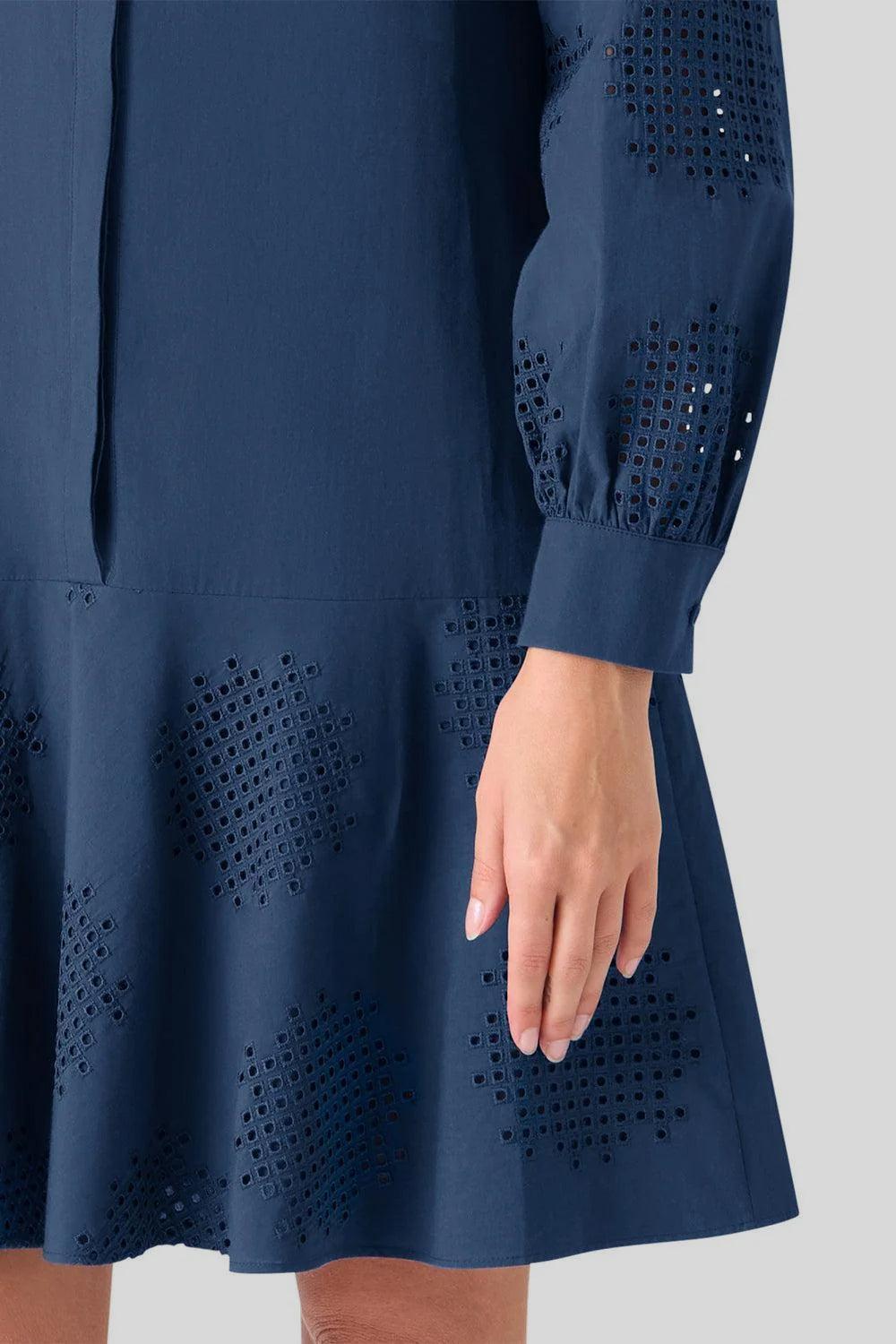 Long Sleeve Embroidered Short Dress-BLUE-4-CLOTHINGDRESSCASUAL-AKRIS PUNTO