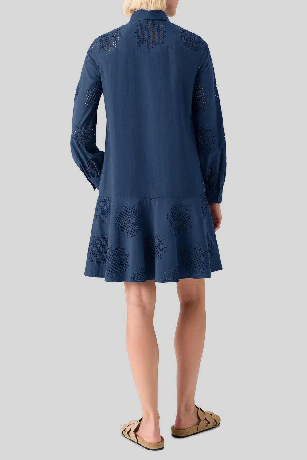 Long Sleeve Embroidered Short Dress-BLUE-4-CLOTHINGDRESSCASUAL-AKRIS PUNTO