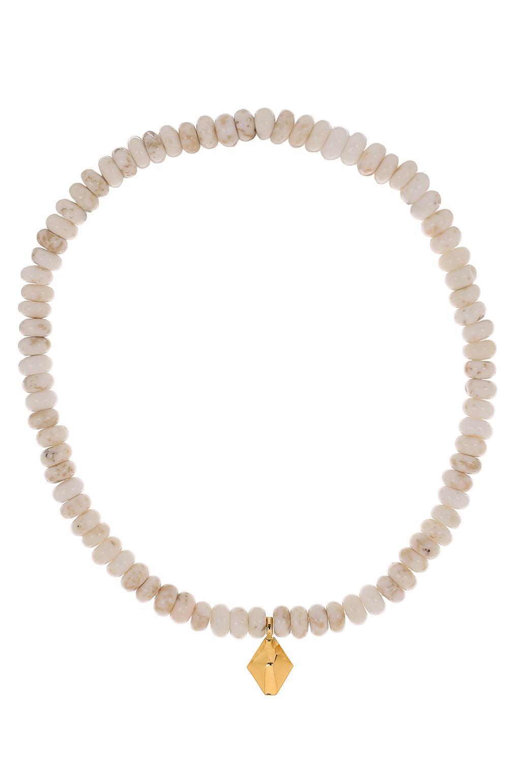 White Turquoise Beaded Bracelet - Yellow Gold-YELLOW GOLD-7-JEWELRYFINE JEWELBRACELET O-WALTERS FAITH
