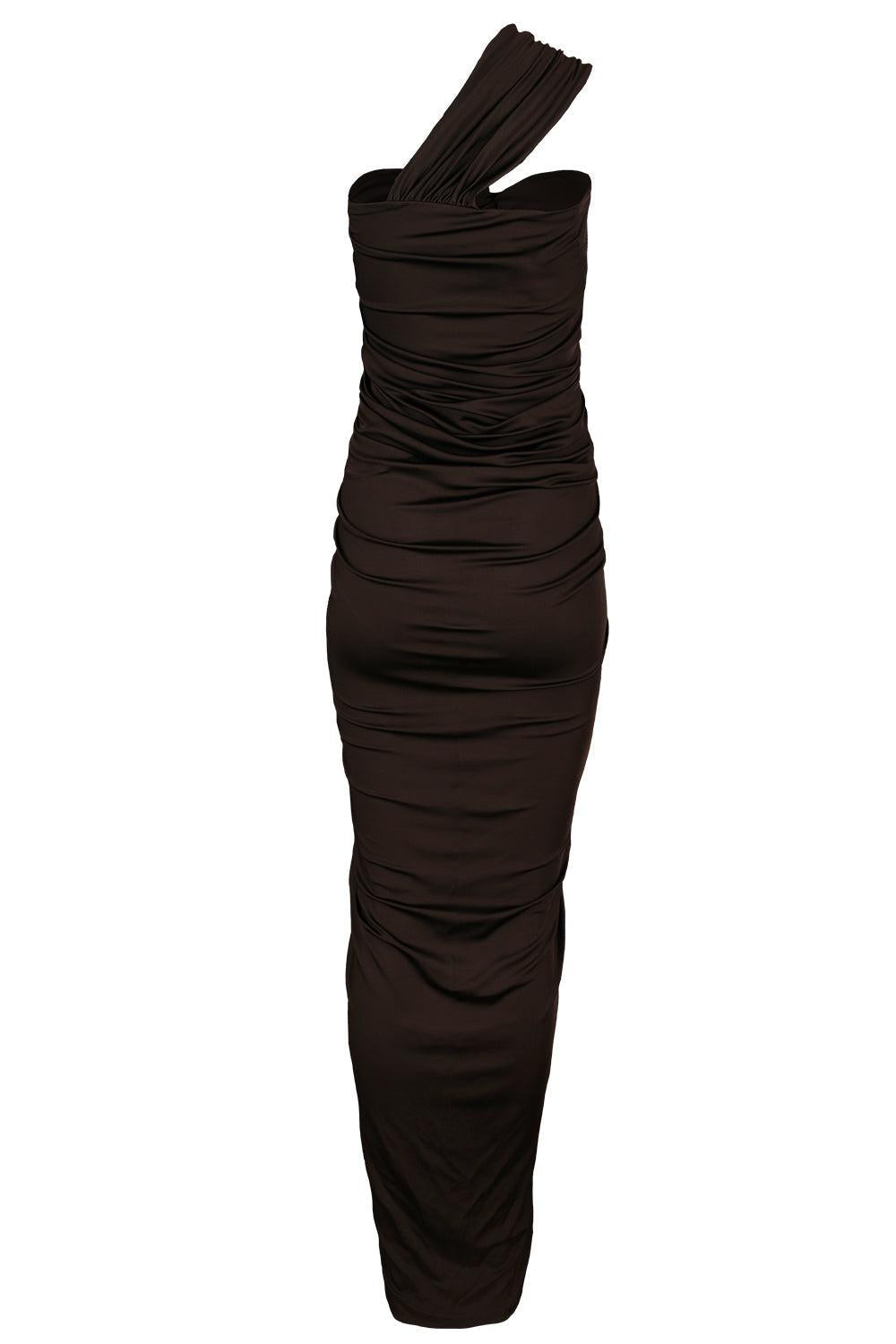 One-Shoulder Long Dress-BROWN-38-CLOTHINGDRESSCOCKTAIL-BALMAIN