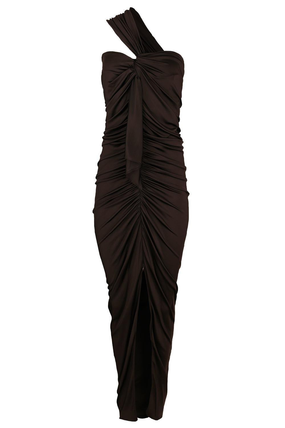 One-Shoulder Long Dress-BROWN-38-CLOTHINGDRESSCOCKTAIL-BALMAIN