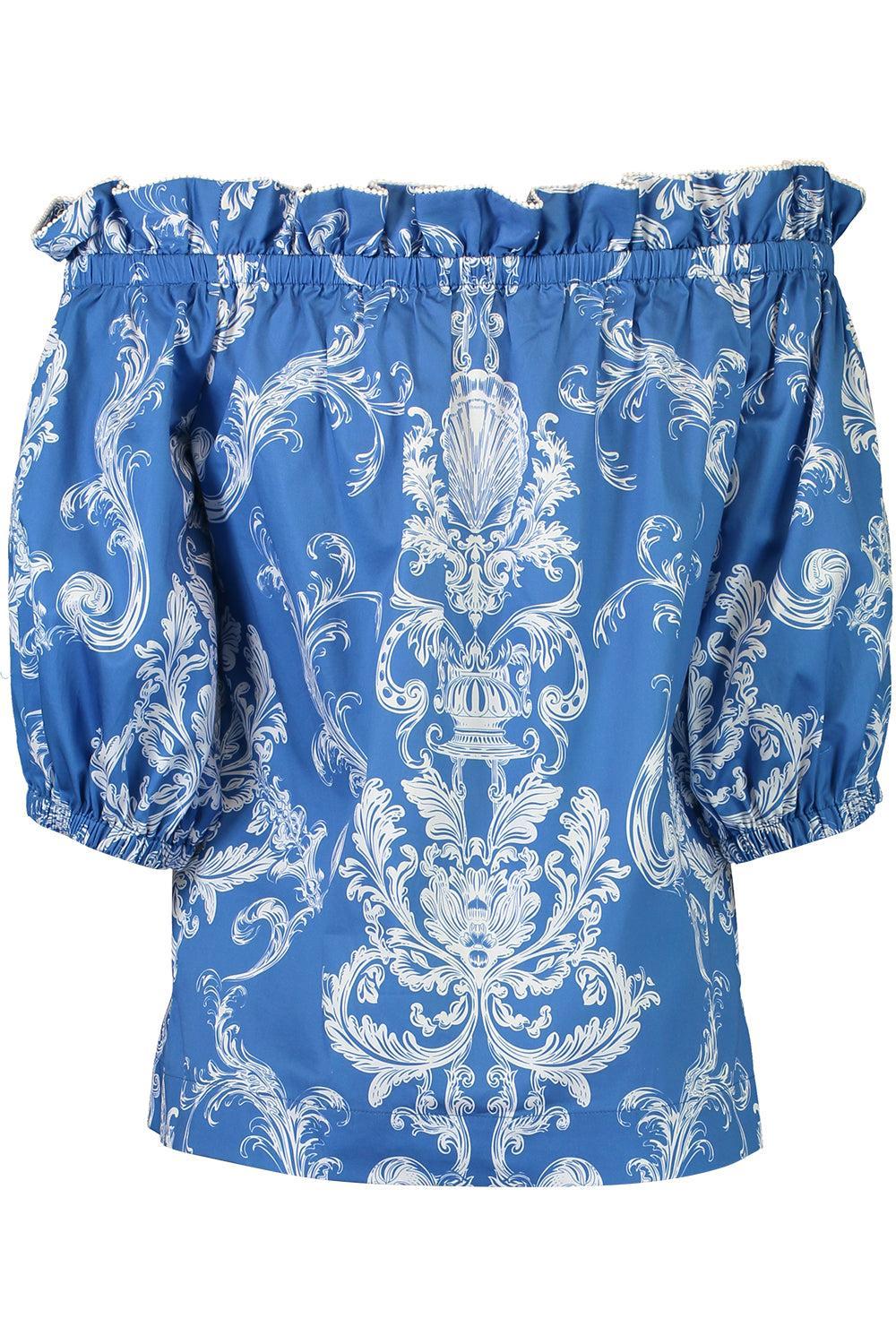 Gwen Top - Barocco-BLUE-0-CLOTHINGTOPBLOUSE-BORGO DE NOR