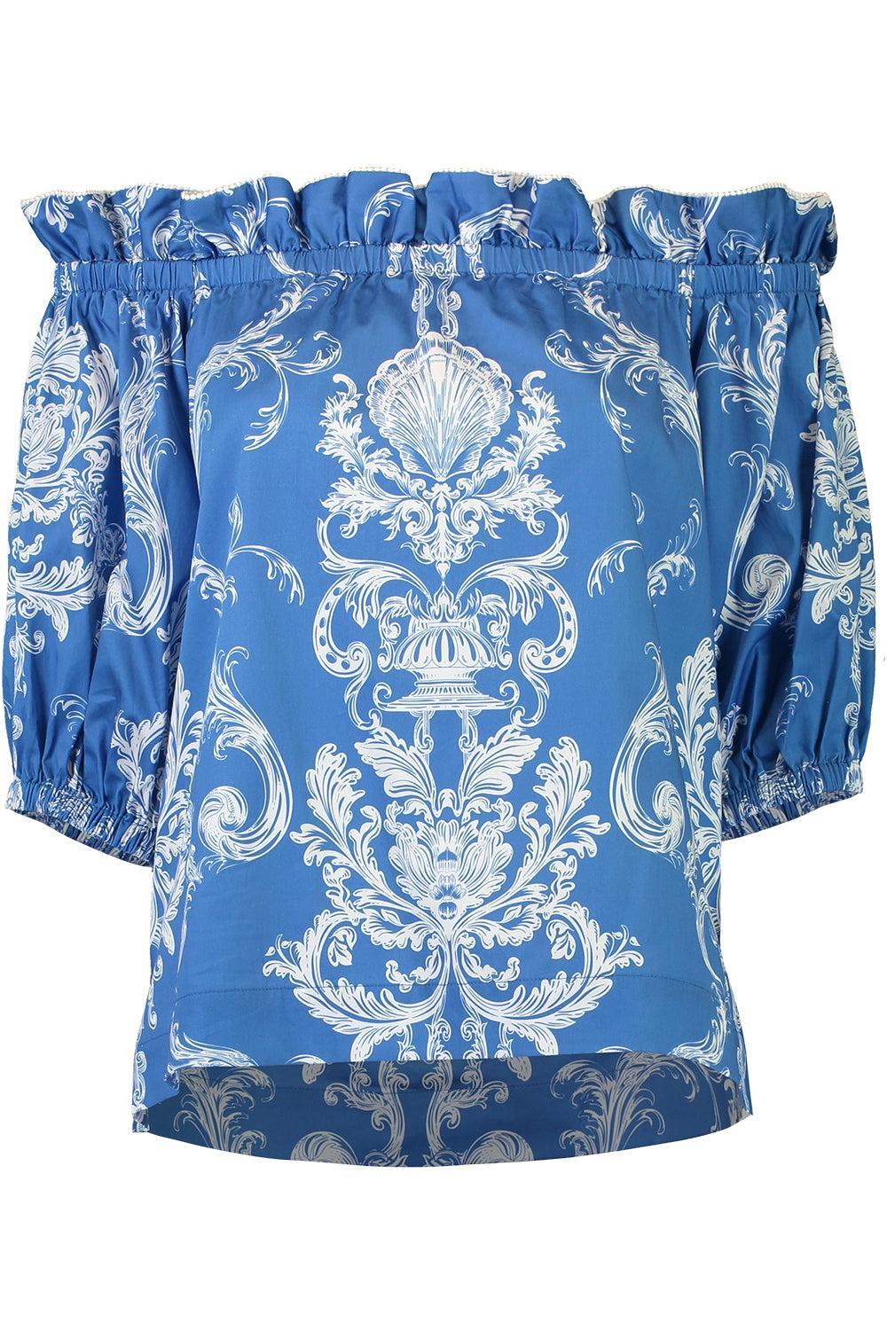 Gwen Top - Barocco-BLUE-0-CLOTHINGTOPBLOUSE-BORGO DE NOR
