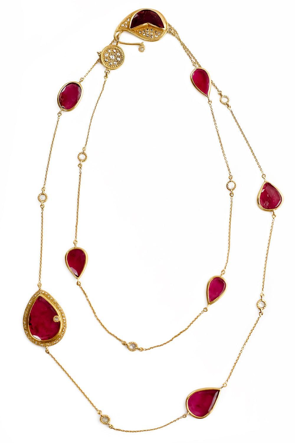 Rubellite Diamond Slice Necklace-YELLOW GOLD-JEWELRYFINE JEWELNECKLACE O-COOMI