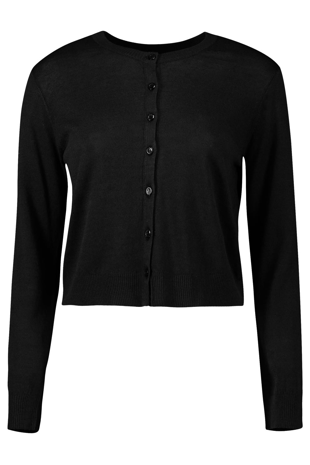 Long Sleeve Crewneck Cardigan - Black-BLACK-XS-CLOTHINGTOPCARDIGAN-LARS ANDERSSON