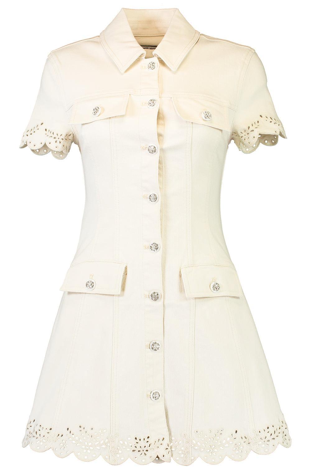 Short Sleeve Pocket Mini Dress-CREAM-2-CLOTHINGDRESSCASUAL-SELF-PORTRAIT