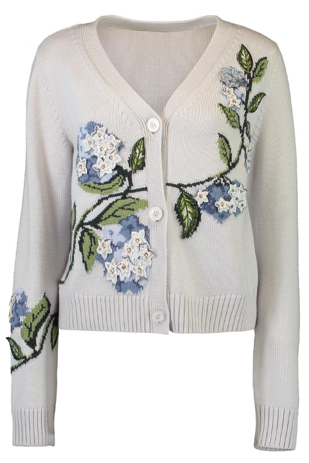 Porcelain Flower V Neck Cardigan-CREAM-XS-CLOTHINGTOPCARDIGAN-OSCAR DE LA RENTA