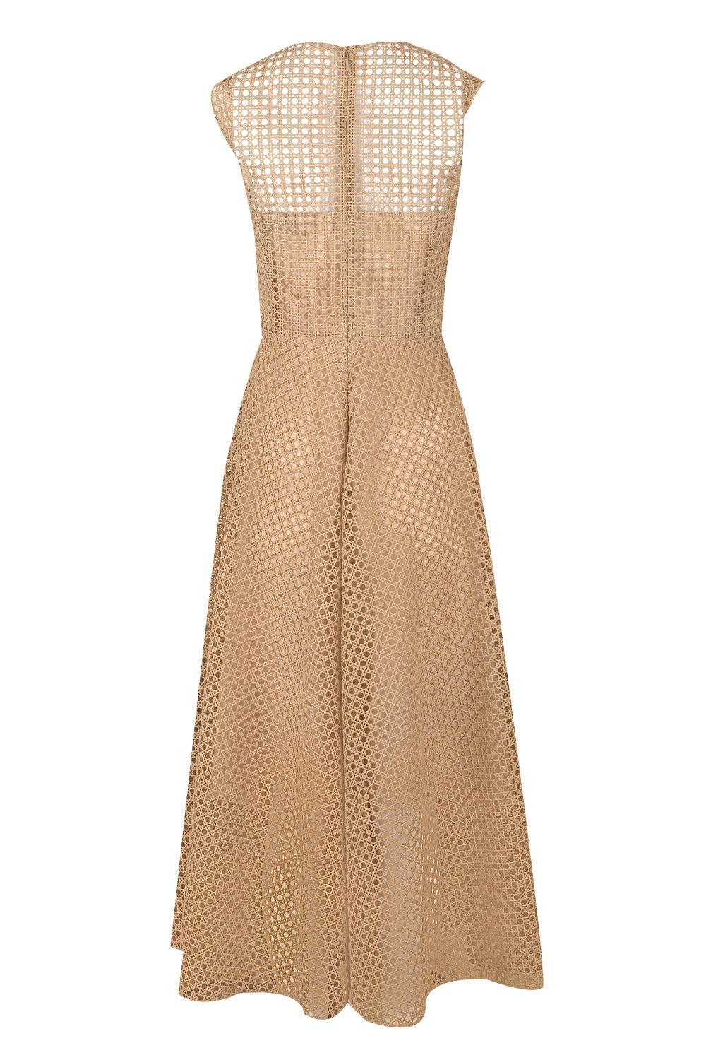 Stretch Embroidered Day Dress-BROWN-4-CLOTHINGDRESSCASUAL-OSCAR DE LA RENTA