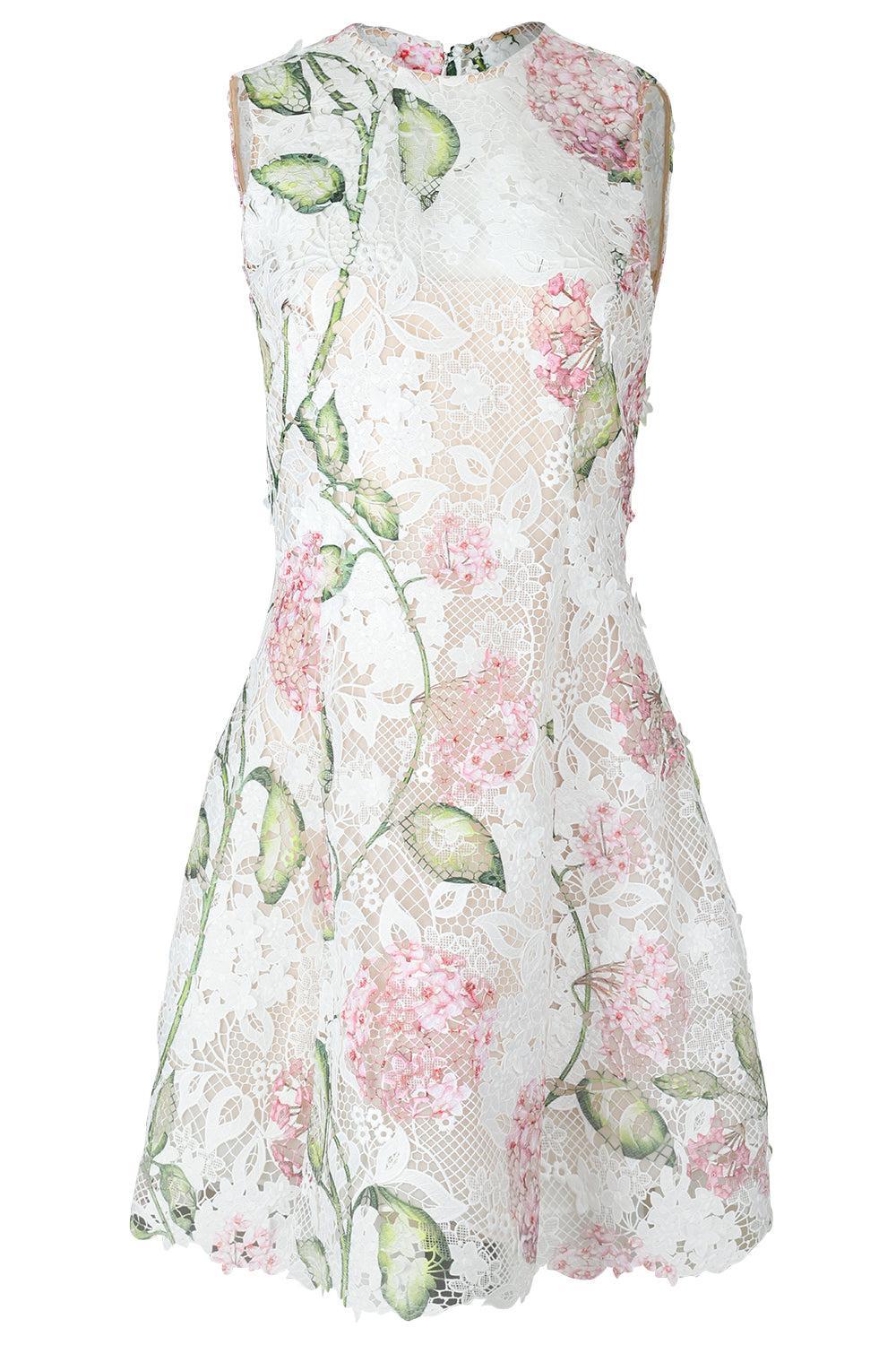 Sleeveless Porcelain Flowers Day Dress-FLORAL-2-CLOTHINGDRESSCASUAL-OSCAR DE LA RENTA