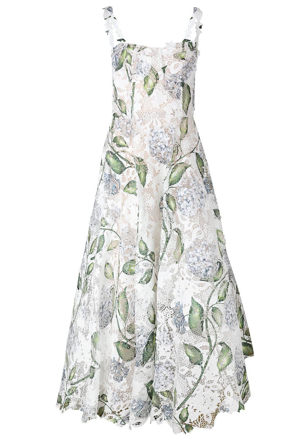 Sleeveless Porcelain Flowers Cocktail Dress-FLORAL-6-CLOTHINGDRESSCOCKTAIL-OSCAR DE LA RENTA