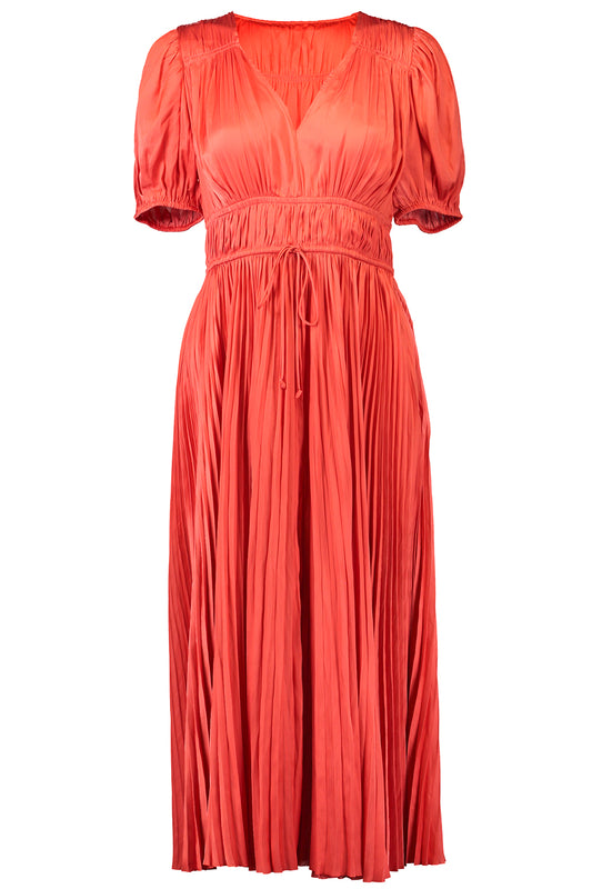 Audra Puff Sleeve Dress - Coral